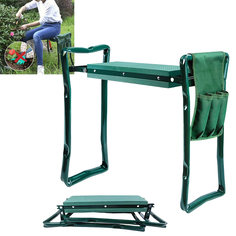 Folding Garden Kneeling Seat with Tool Pouch, EVA Foam Pad, 331 lbs Capacity