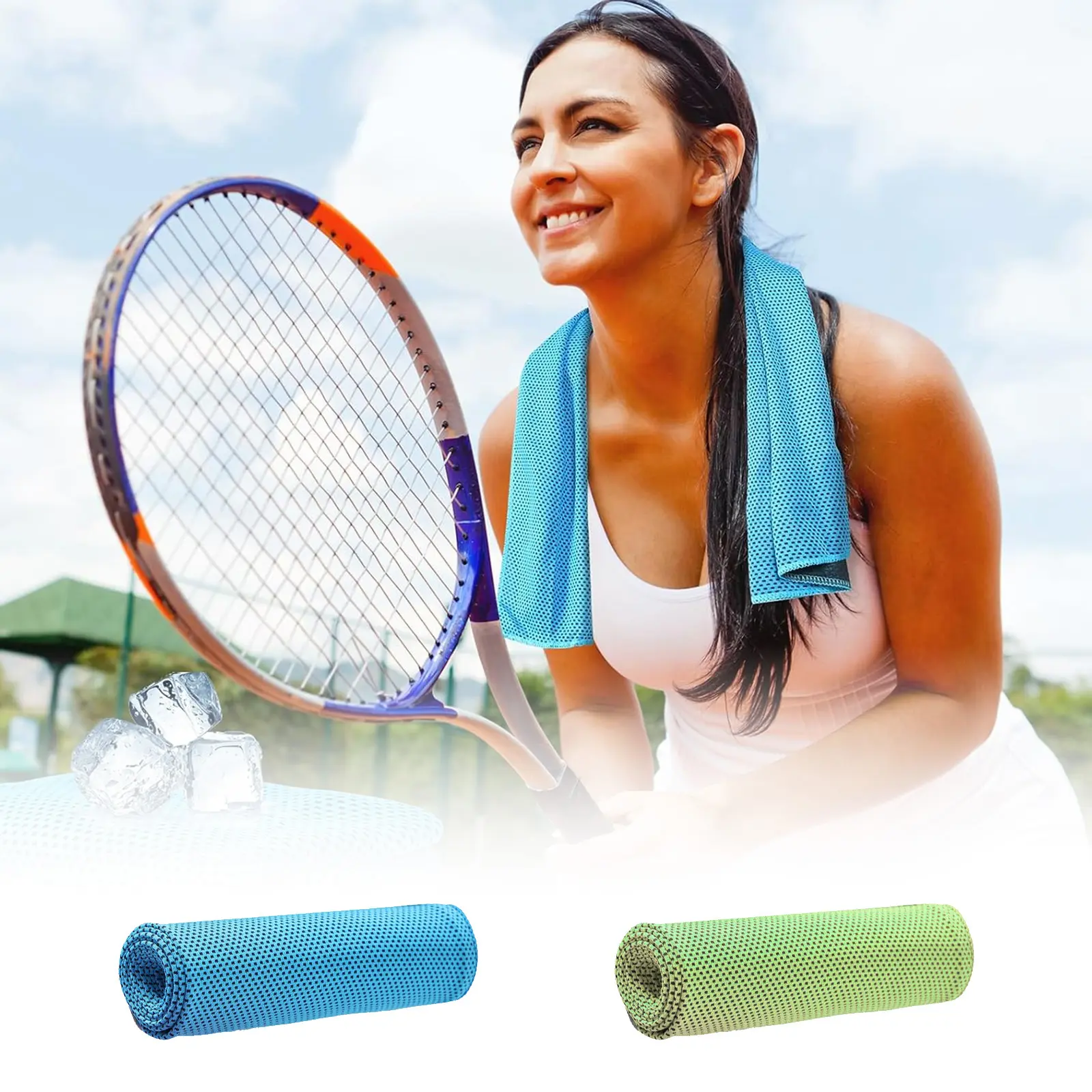 2 Cooling Towels In Blue And Green