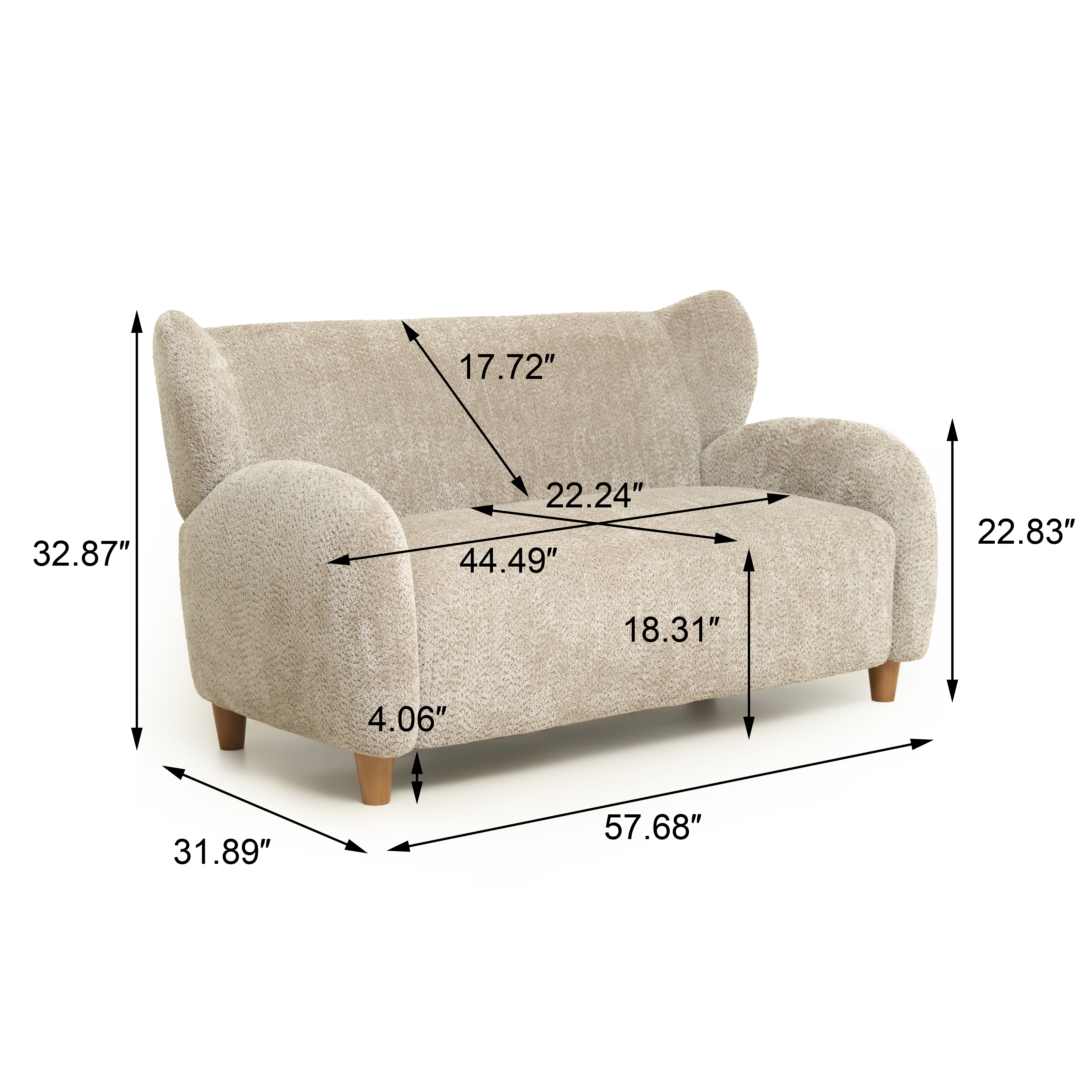 Nordic Chair Laid-back Style Loveseats 58 Inches - Chenille Fabric Sofa Chair, Decorative Sofa, Curved Backrest,  Living Room  Study  Leisure Room ,Camel — foto 2