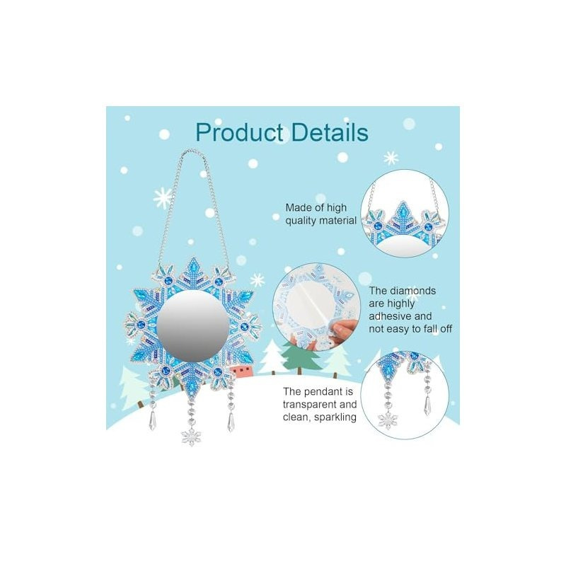 Diamond Painting Mirror Craft Set—Decorative DIY Set With Snowflake Design & Decorative Elements—Party Accessory Set — foto 2