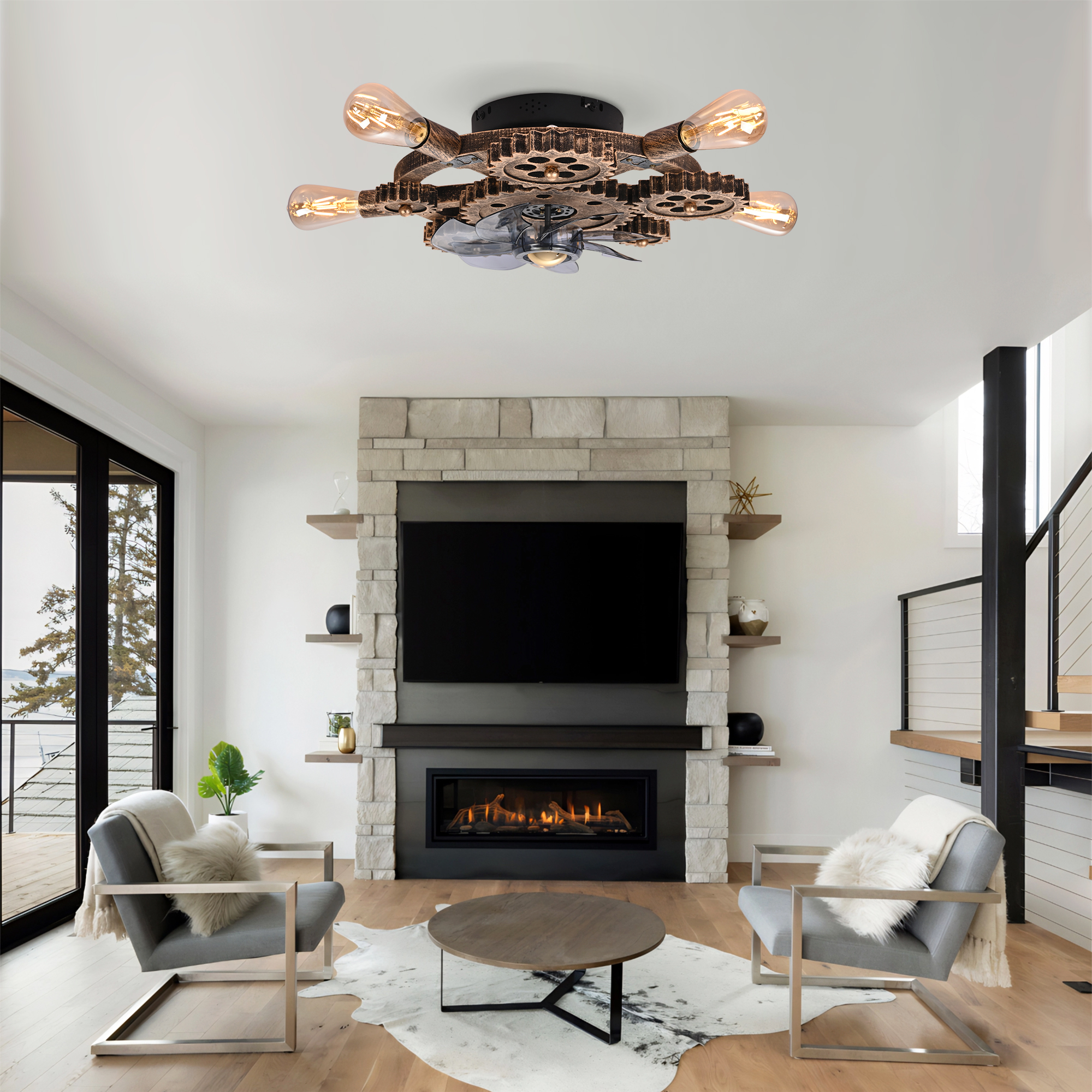 19.6  Farmhouse Ceiling Fan  Light And Remote, Industrial Caged Ceiling Fan Light, Retro Ceiling Fan Lights With 7 Blades , Reversible  Motor For Dining Room Living Room Bed--NOT Included Bulbs — foto 5