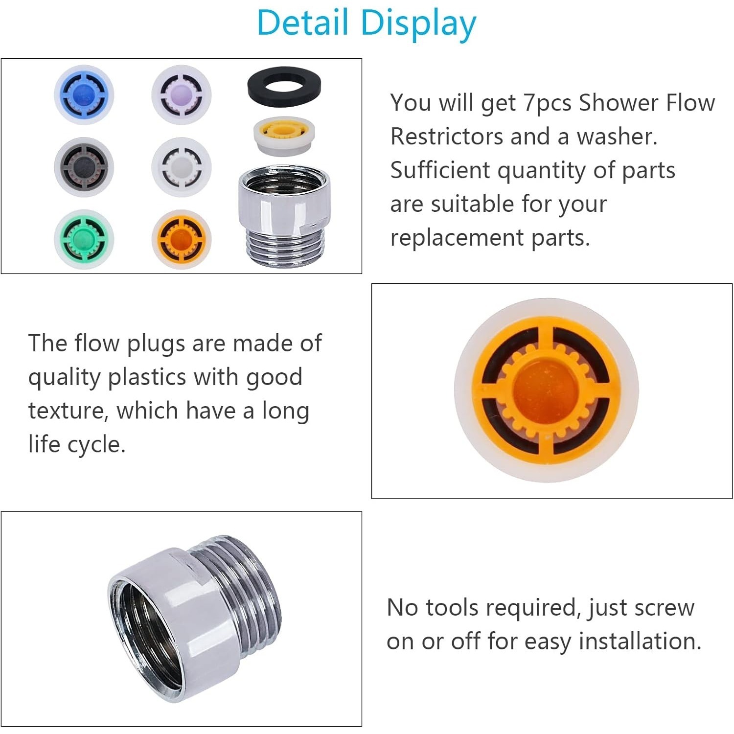 Flow Restrictor, Water Saver, Shower Flow Reducer, Shower Hose, Water-Saving Showerhead, Water-Saving Insert, Shower Water Saver—Up To 70% Water Savings, 4 L/min — view 3