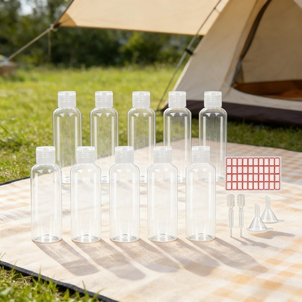 53-Piece Cosmetic Container Set, 9 X 100 Ml Liquid Soap Containers With Pumps, 2 Mini Funnels, 2 Pipettes, 40 Labels, Empty Dispenser Bottles For DIY Cosmetics And Travel