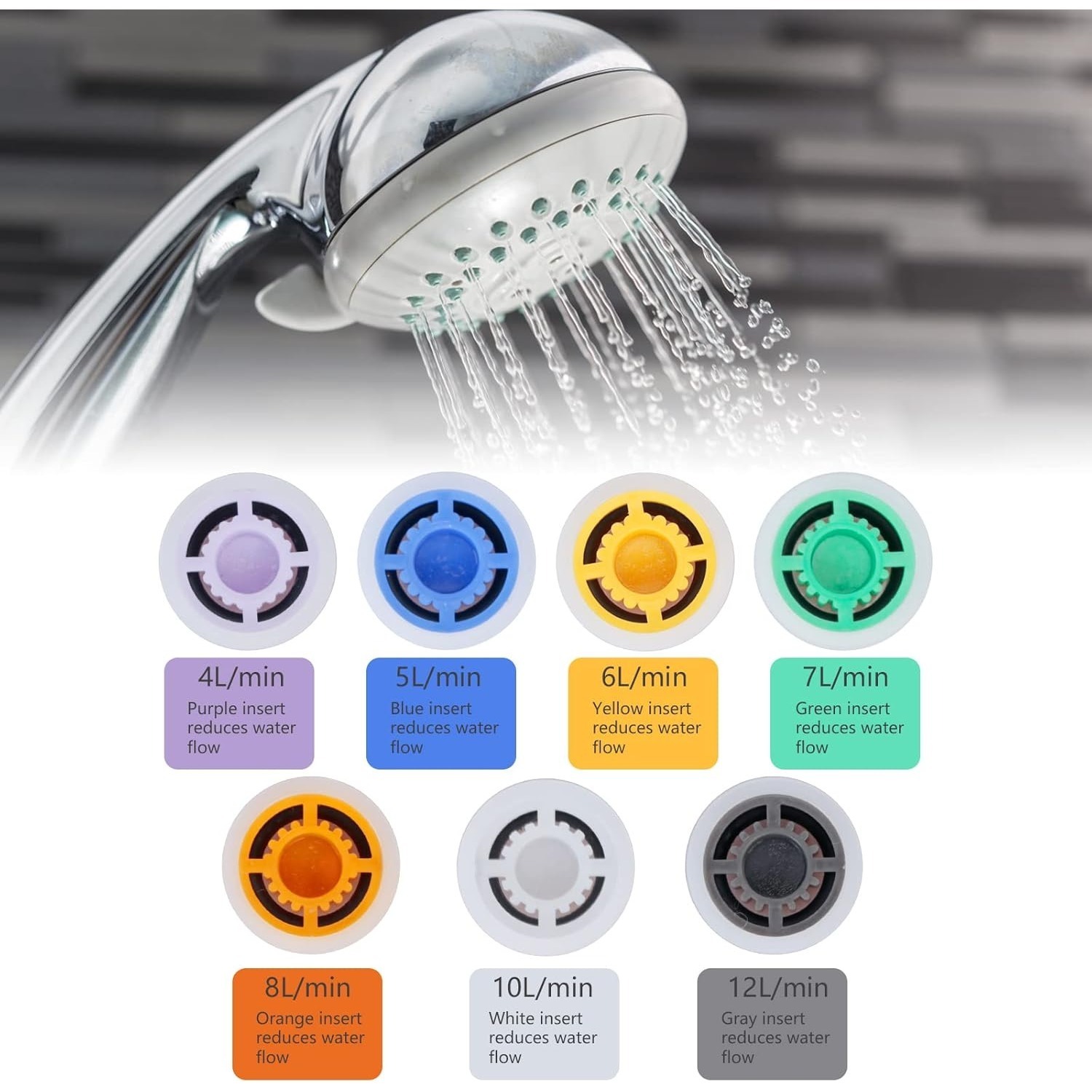 Flow Restrictor, Water Saver, Shower Flow Reducer, Shower Hose, Water-Saving Showerhead, Water-Saving Insert, Shower Water Saver—Up To 70% Water Savings, 4 L/min