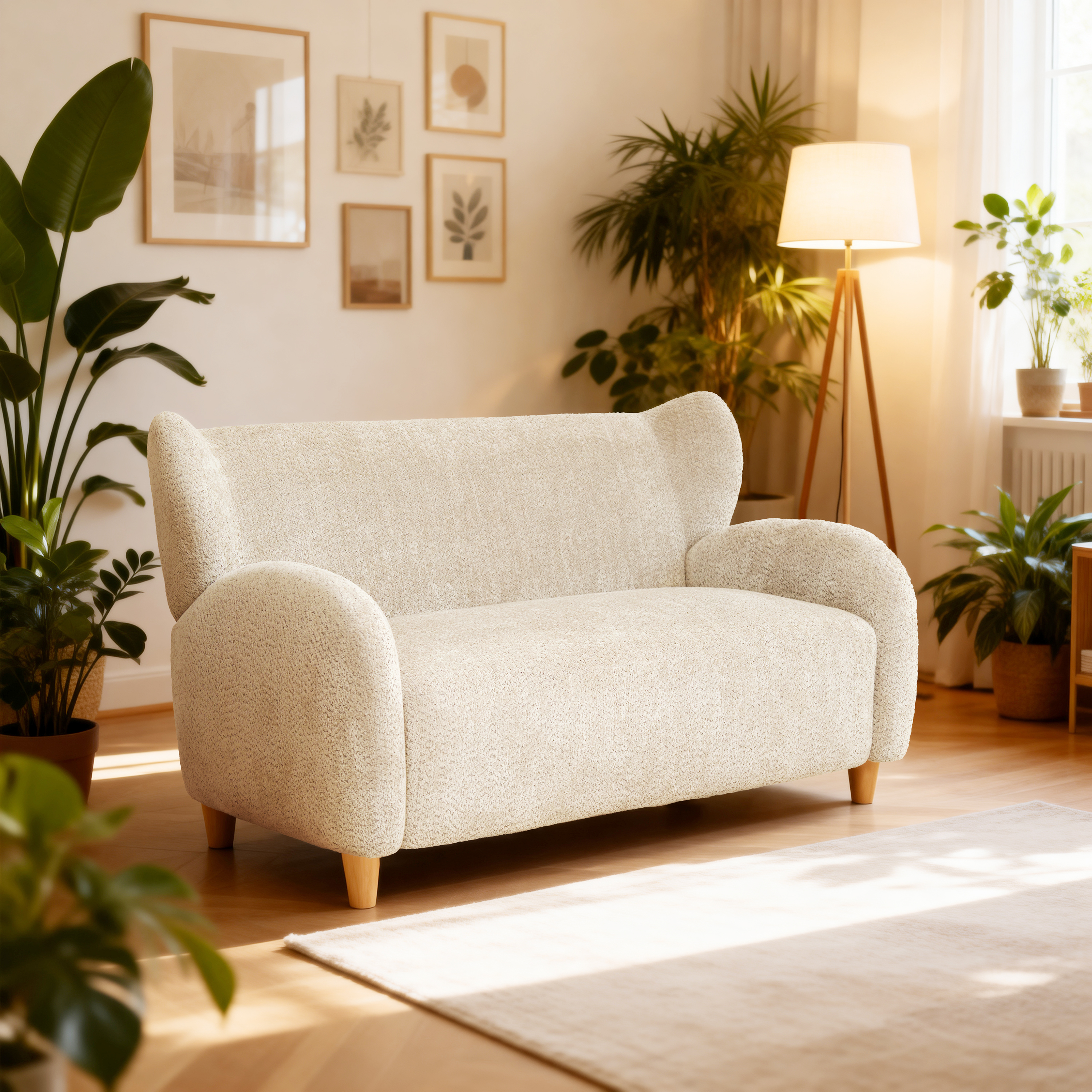 Nordic Chair Laid-back Style Loveseats 58 Inches - Chenille Fabric Sofa Chair, Decorative Sofa, Curved Backrest,  Living Room  Study  Leisure Room ,Camel — foto 4