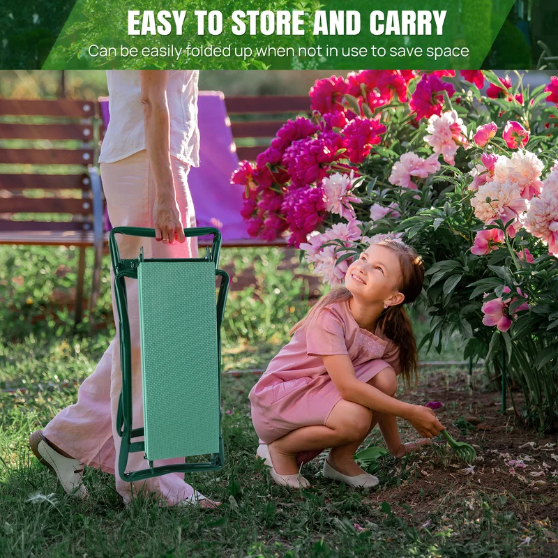 Folding Garden Kneeling Seat with Tool Pouch, EVA Foam Pad, 331 lbs Capacity — image 4
