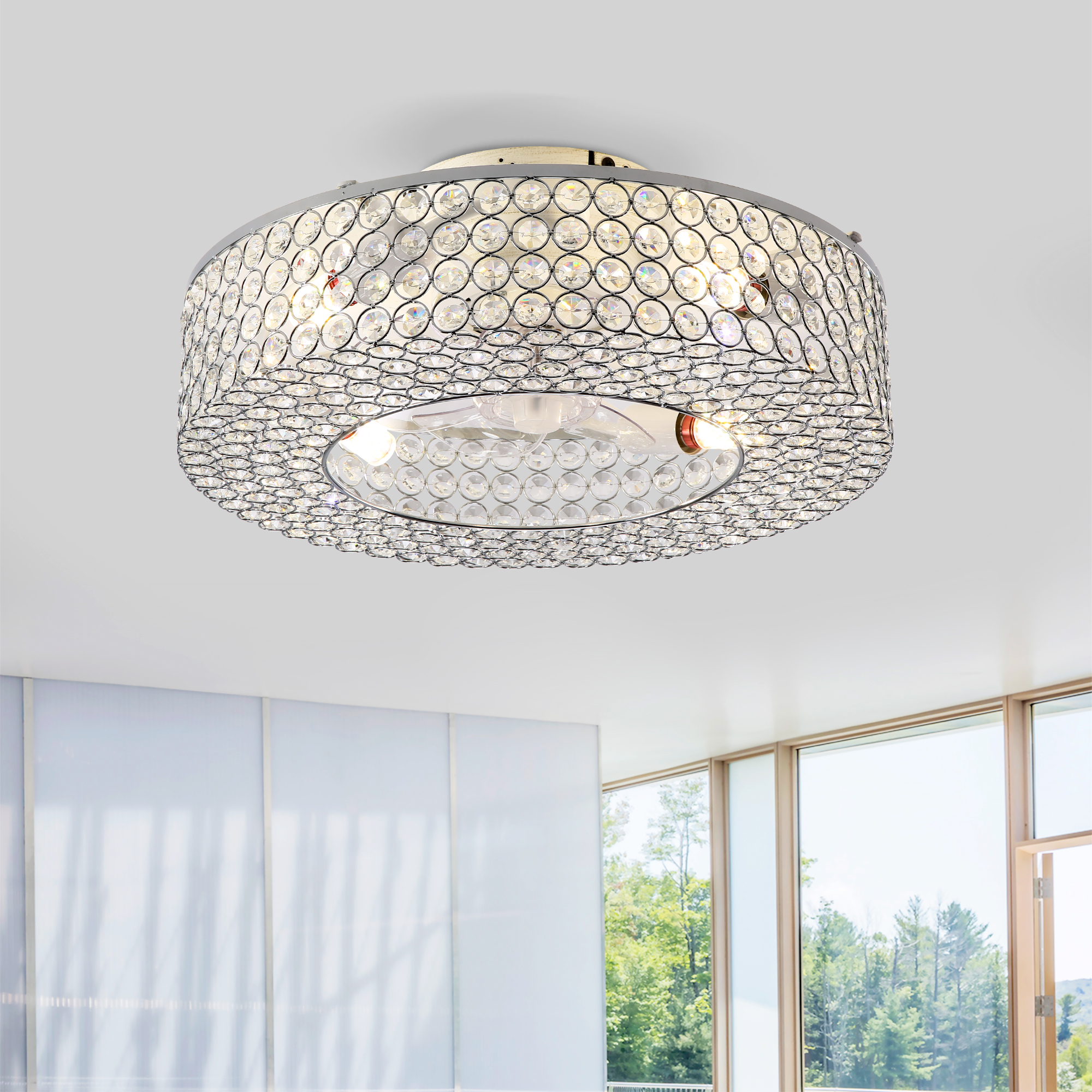 19.6   Crystal Ceiling Fans With  Remote,  Flush Mount Ceiling Fan With Light,  Chandelier Fan 6 Speed DC Motor Reversible Ceiling Fan For  Living Room Bedroom.--NOT INCLUDED BULB — foto 5