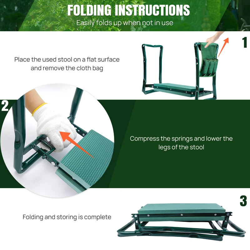 Folding Garden Kneeling Seat with Tool Pouch, EVA Foam Pad, 331 lbs Capacity — image 2