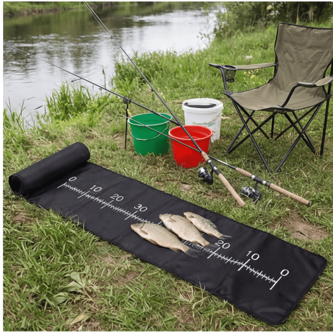 Practical Fishing Station That Doubles As A Landing Net Holder And Mat, Sturdy Fish Holder For Fishing Trips, Versatile Fishing Accessory For Shore An