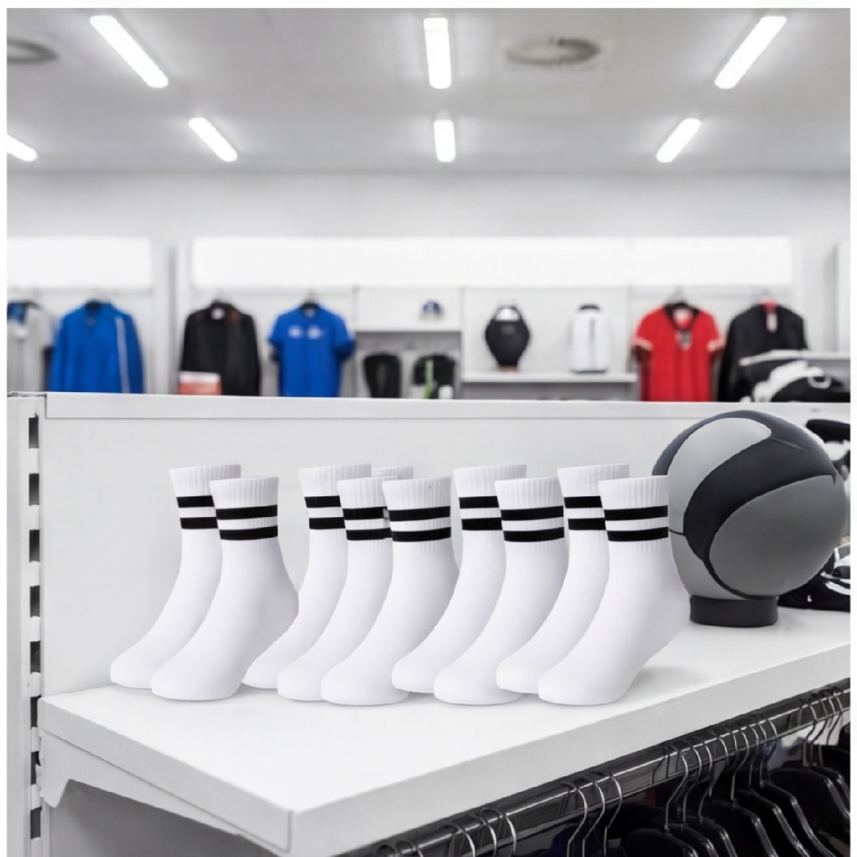 White Calf-Length Sports Socks (10 Pairs), Cotton Sports Socks With 2 Ribs, Breathable Workout Socks For Men, Comfortable Casual Socks For Sports And 