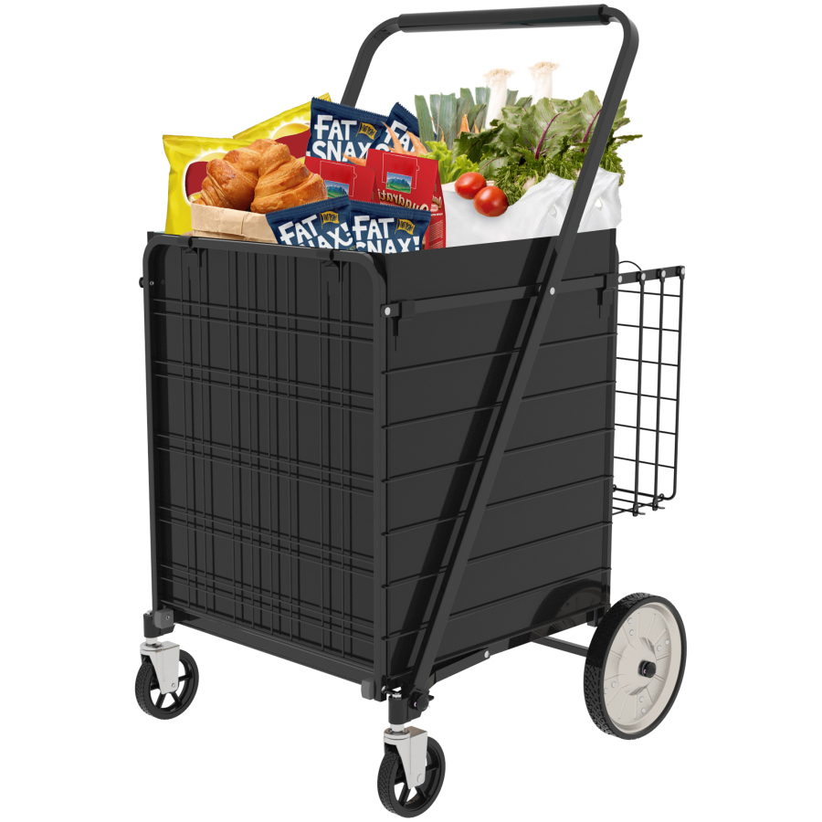 Bigger Super Jumbo Shopping Cart,Grocery Cart On Wheels, Foldable Utility Shopping Carts With Double Basket And 360 Rolling Swivel Wheels For Groceries Laundry