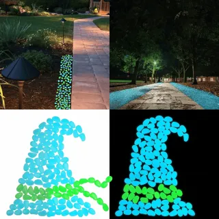 Set Of 200 Glow Stones: 100 Green And 100 Blue Glowing Pebbles For Parties—Party Supplies Set
