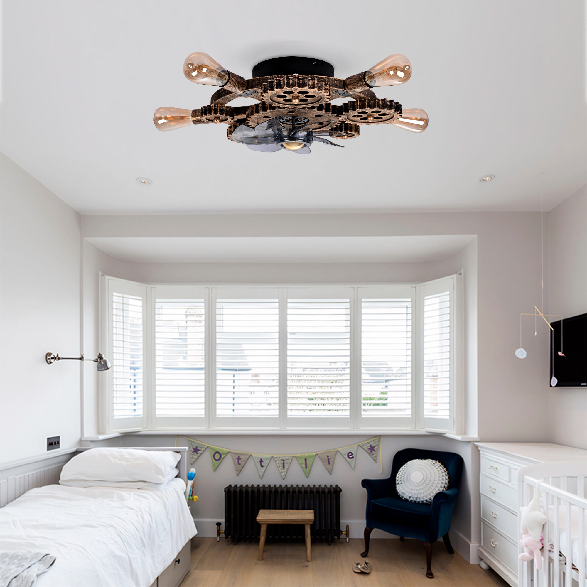 19.6  Farmhouse Ceiling Fan  Light And Remote, Industrial Caged Ceiling Fan Light, Retro Ceiling Fan Lights With 7 Blades , Reversible  Motor For Dining Room Living Room Bed--NOT Included Bulbs — foto 2