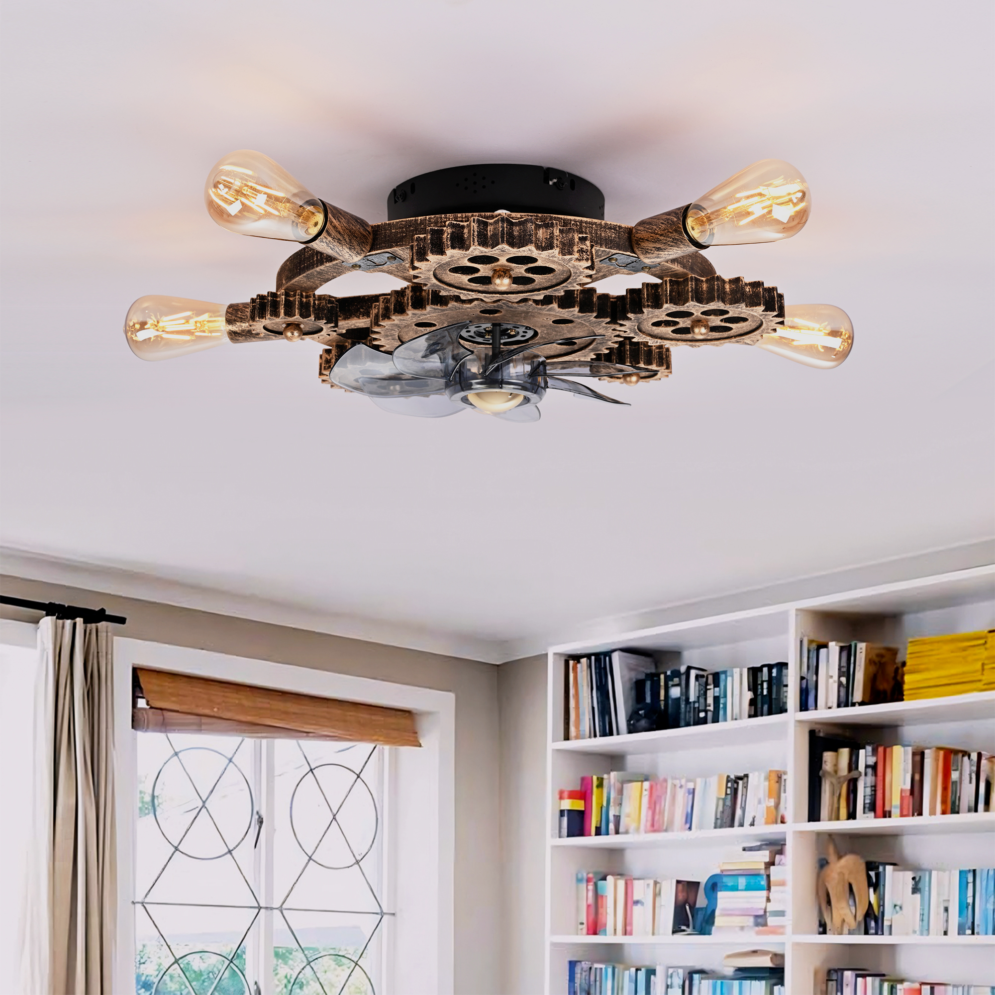 19.6  Farmhouse Ceiling Fan  Light And Remote, Industrial Caged Ceiling Fan Light, Retro Ceiling Fan Lights With 7 Blades , Reversible  Motor For Dining Room Living Room Bed--NOT Included Bulbs — foto 4