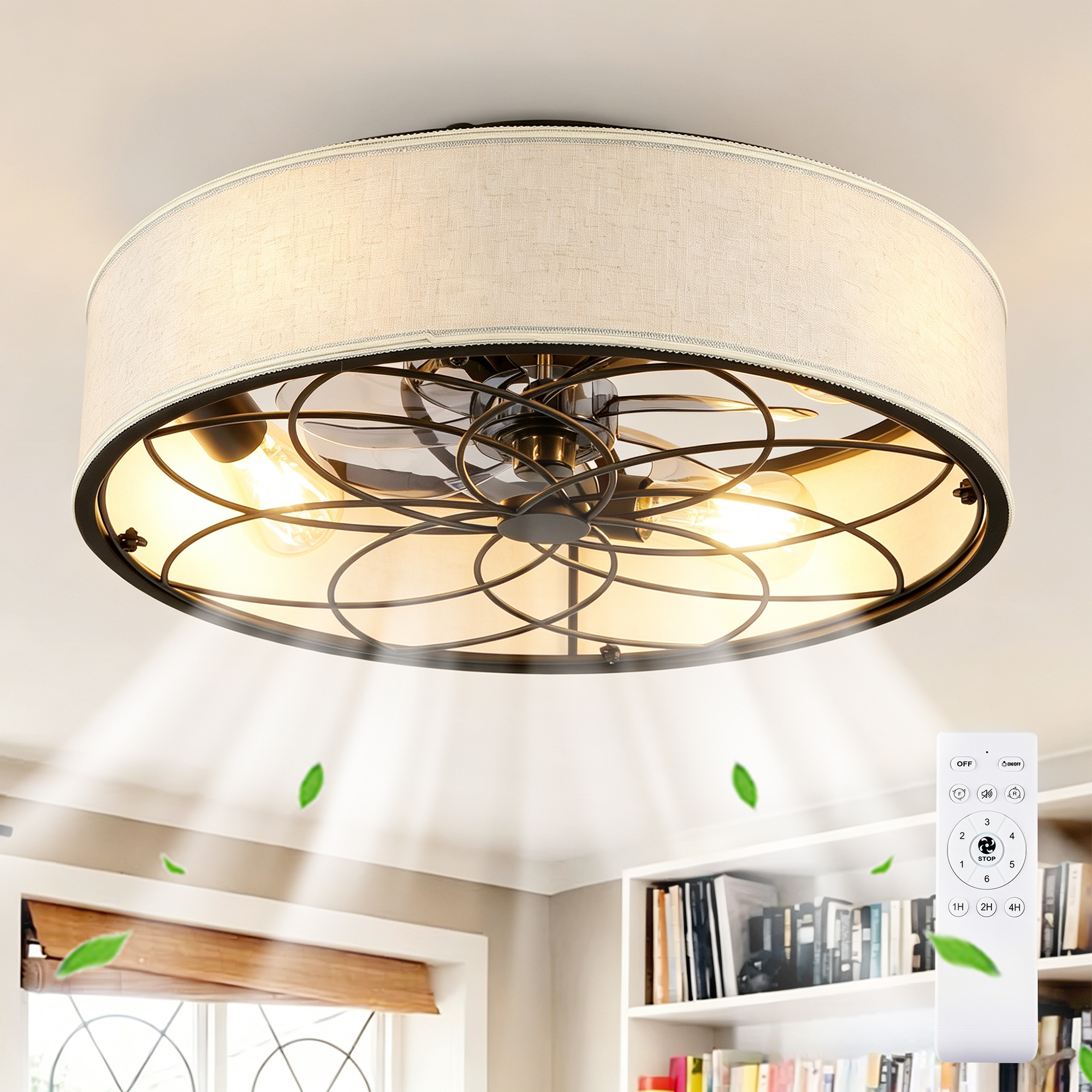 20   Low Profile Fabric Farmhouse Bladeless Ceiling Fan With Remote Control,Low Profile Modern Enclosed Ceiling Fans With Reversible Motor For Living Room, Bedroom,Kitchen--NOT INCLUDED BULBS — foto 2