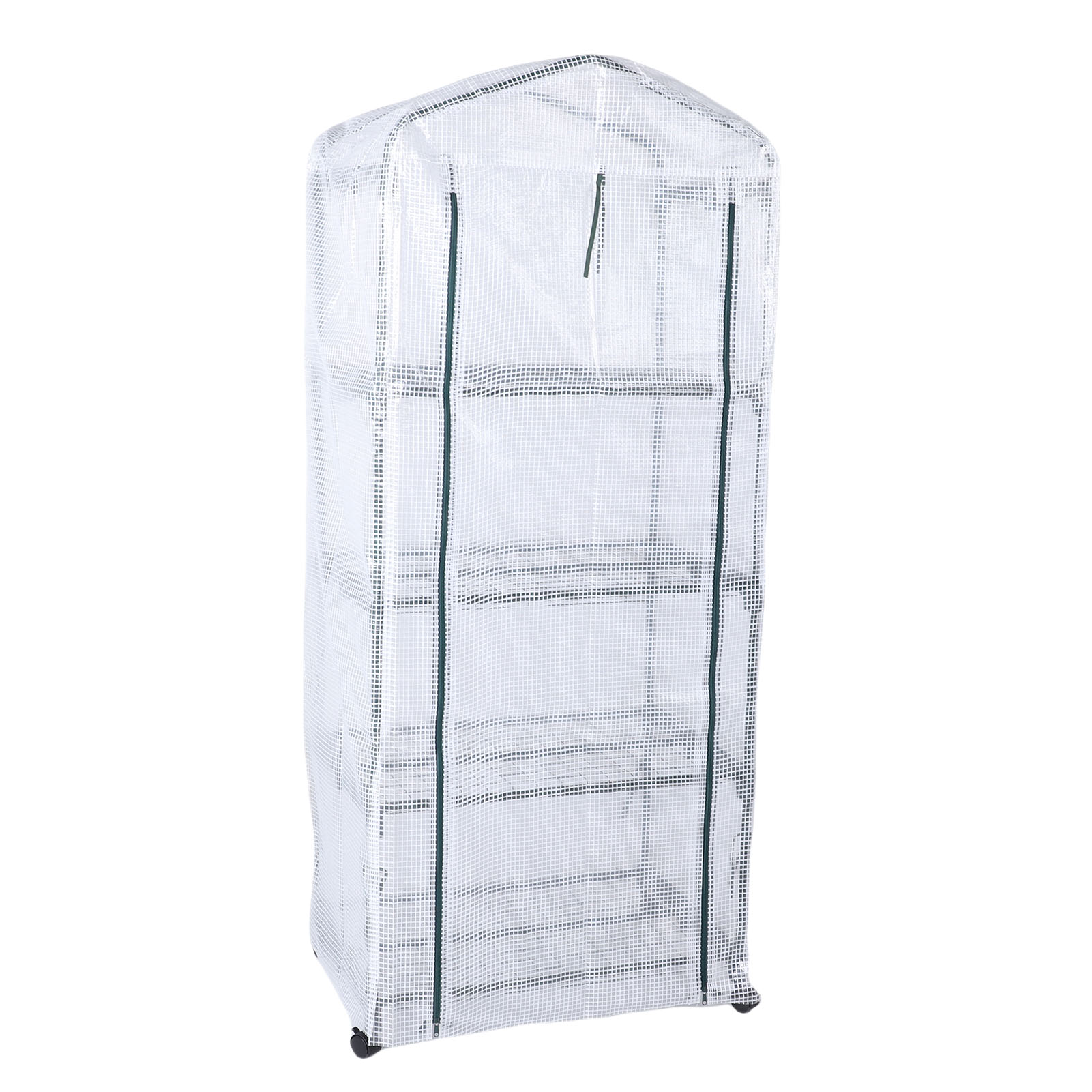 Greenhouse With PE Cover 360° Rotating Wheels Zippered Door Frost Proof 4 Tier Small Plants Green House For Indoor Outdoor White