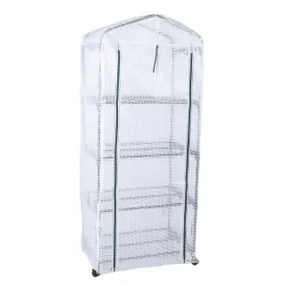 Greenhouse With PE Cover 360° Rotating Wheels Zippered Door Frost Proof 4 Tier Small Plants Green House For Indoor Outdoor White