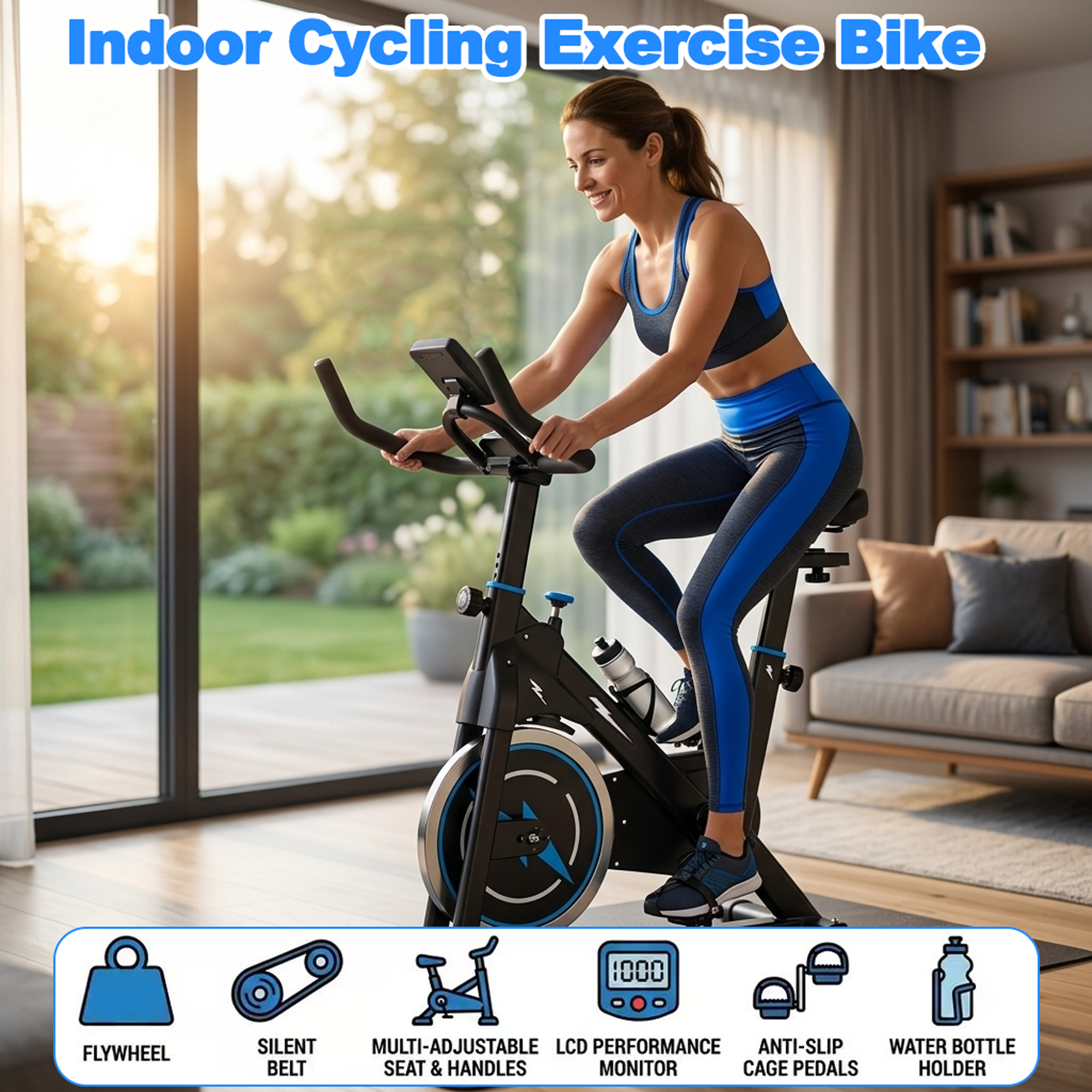 Indoor Exercise Bike, Stationary Cycling Bike With Monitor, Adjustable Resistance, Comfortable Seat & Handlebars, Stable Base, Portable Design Home Fitness Workout Cycle For Daily Indoor Use — foto 5