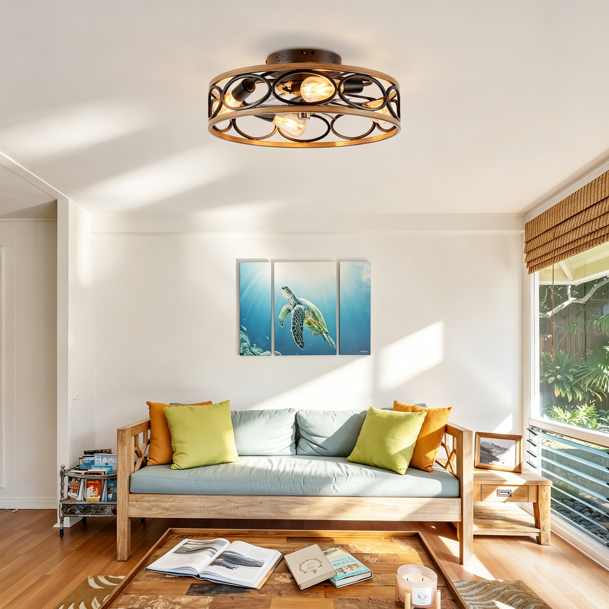 19INCH 7 Blades Caged Ceiling Fan With Remote Control ,Flush Mount Ceiling Fan With Light Kit ,Reversible Motor, DC Remote Control,6 Speed Ceiling Fan,Timing Fan Lamp--NOT Included Bulbs Matte Black — foto 2
