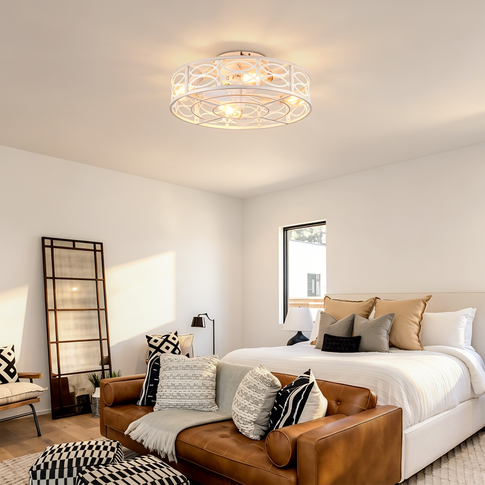 20  Caged Ceiling Fans With Lights And Remote, Bladeless Ceiling Fan 6 Speed Reversible With Remote Control,Flush Mount Caged Ceiling Fan For Bedroom, Living Room--NOT Included Bulbs — foto 4