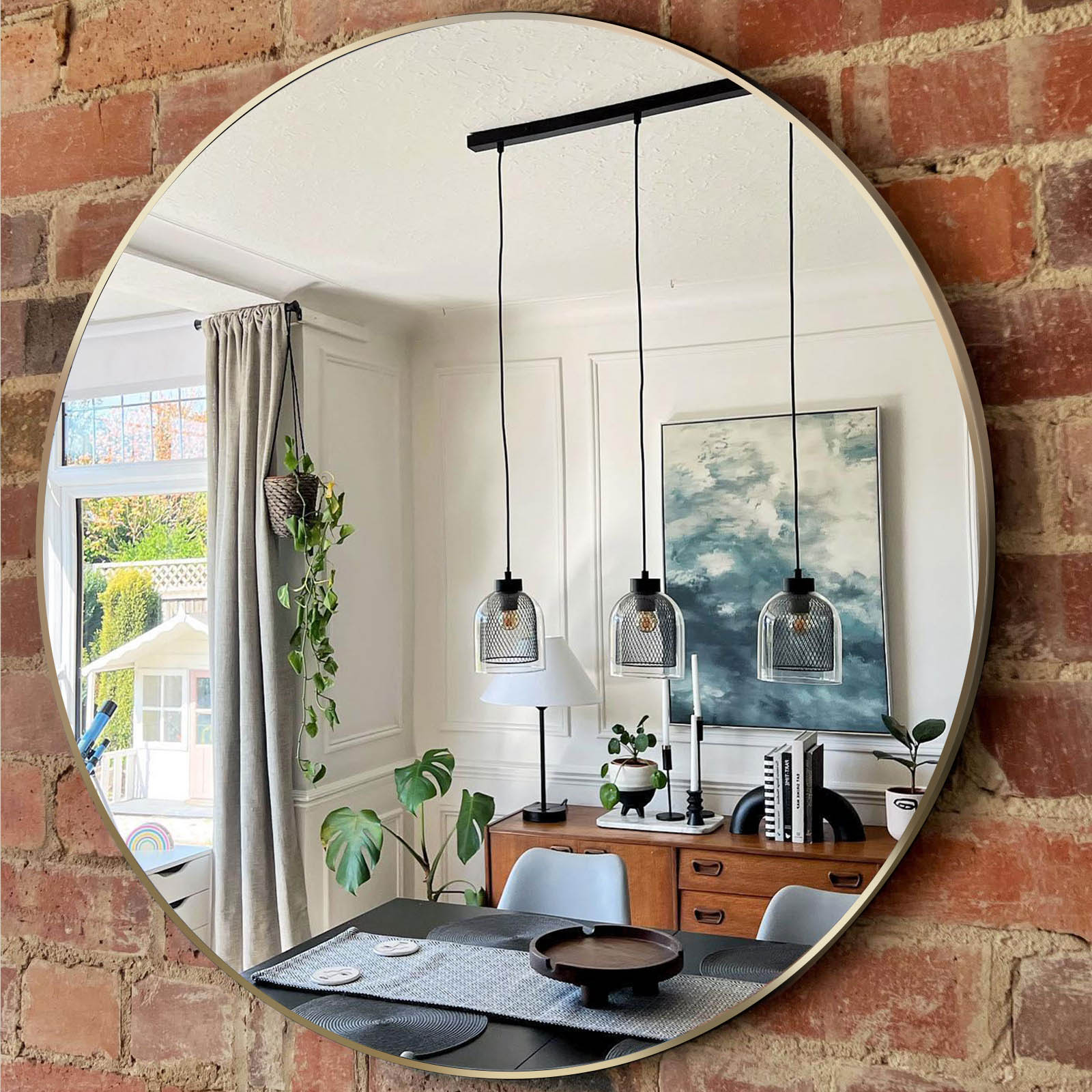 Miroir de salle de bain rond avec cadre en métal doré de 30 pouces pour mur