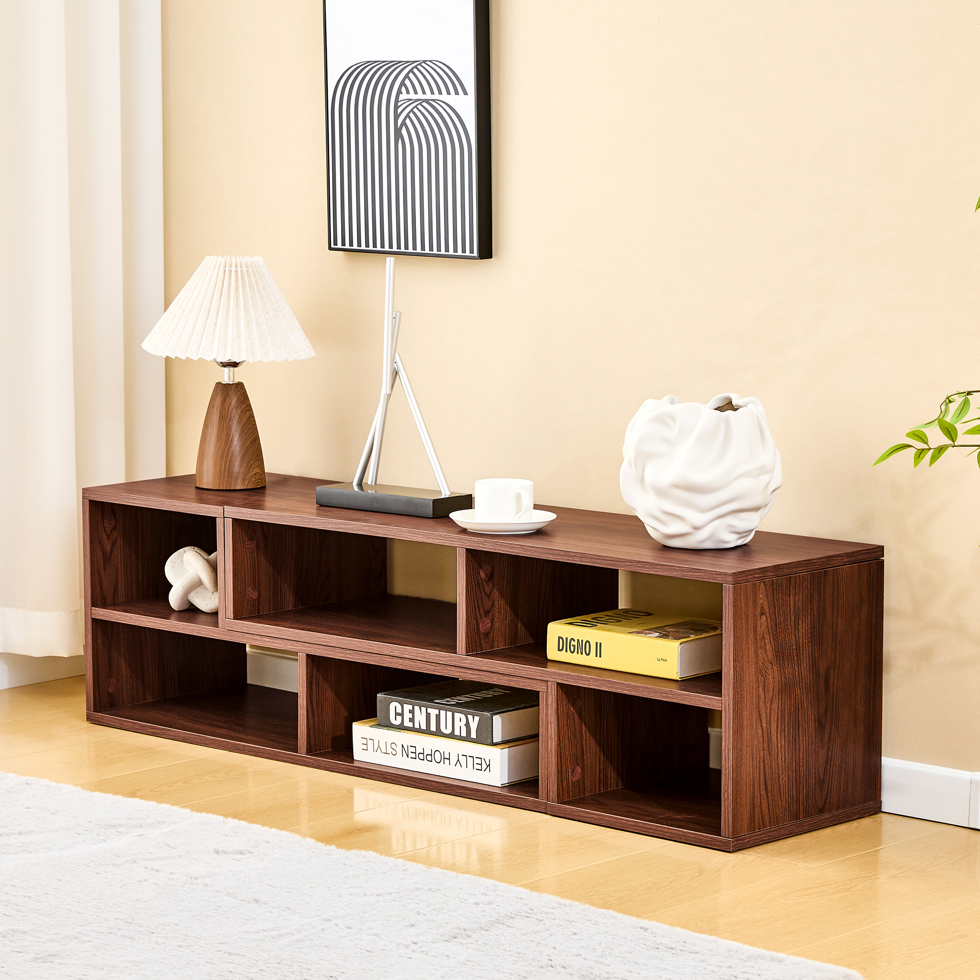 Dark Walnut Modular TV Stand, Free Combination Open Storage Media Console, Modern Minimalist Entertainment Center, Adjustable TV Cabinet For Living Room Bedroom Apartment — foto 4