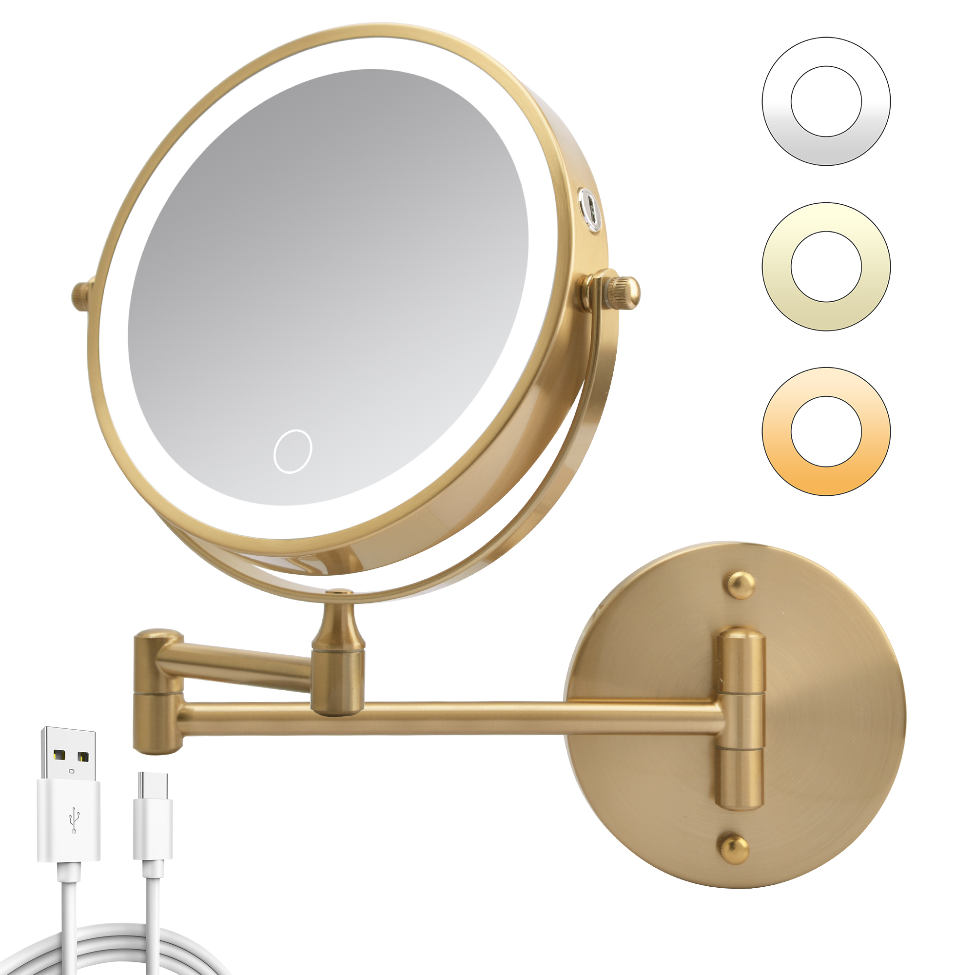 Rechargeable Wall Mounted Makeup Mirror 8   Magnifying Mirror With Lights Double-Sided 1X 10  360  Rotation Extension Bathroom Shaving Mirror With Fol