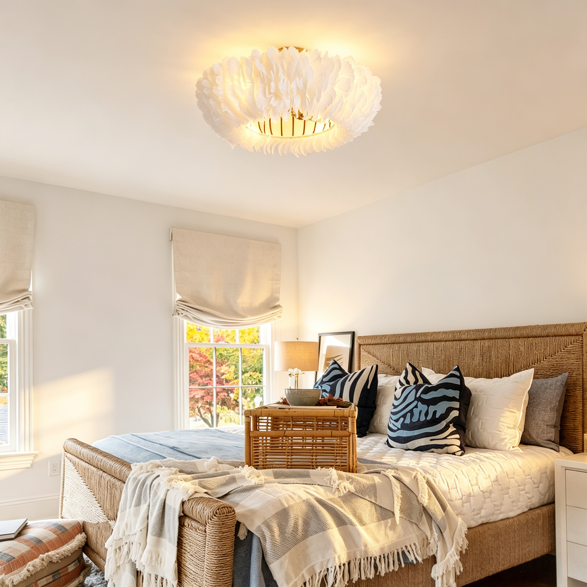 20   Feather-Dressed Caged Ceiling Fans With  Remote,  Flush Mount Ceiling Fan With Light,  Chandelier Fan 6 Speed DC Motor Reversible Ceiling Fan For  Living Room Bedroom.--NOT INCLUDED BULBS — foto 5