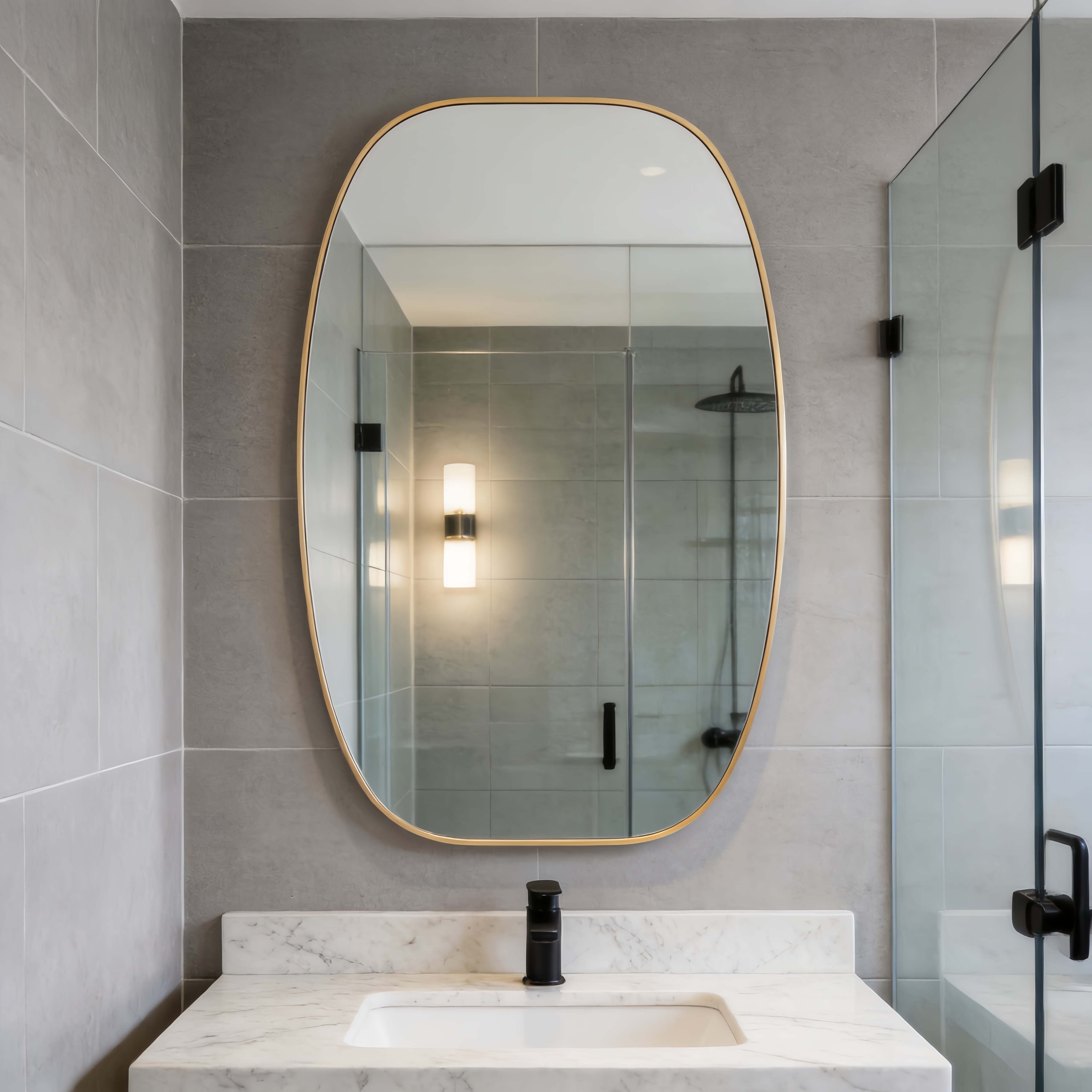 30x48 In Gold Metal Framed Oval Vanity Bathrrom Mirror For Wall thumbnail 4