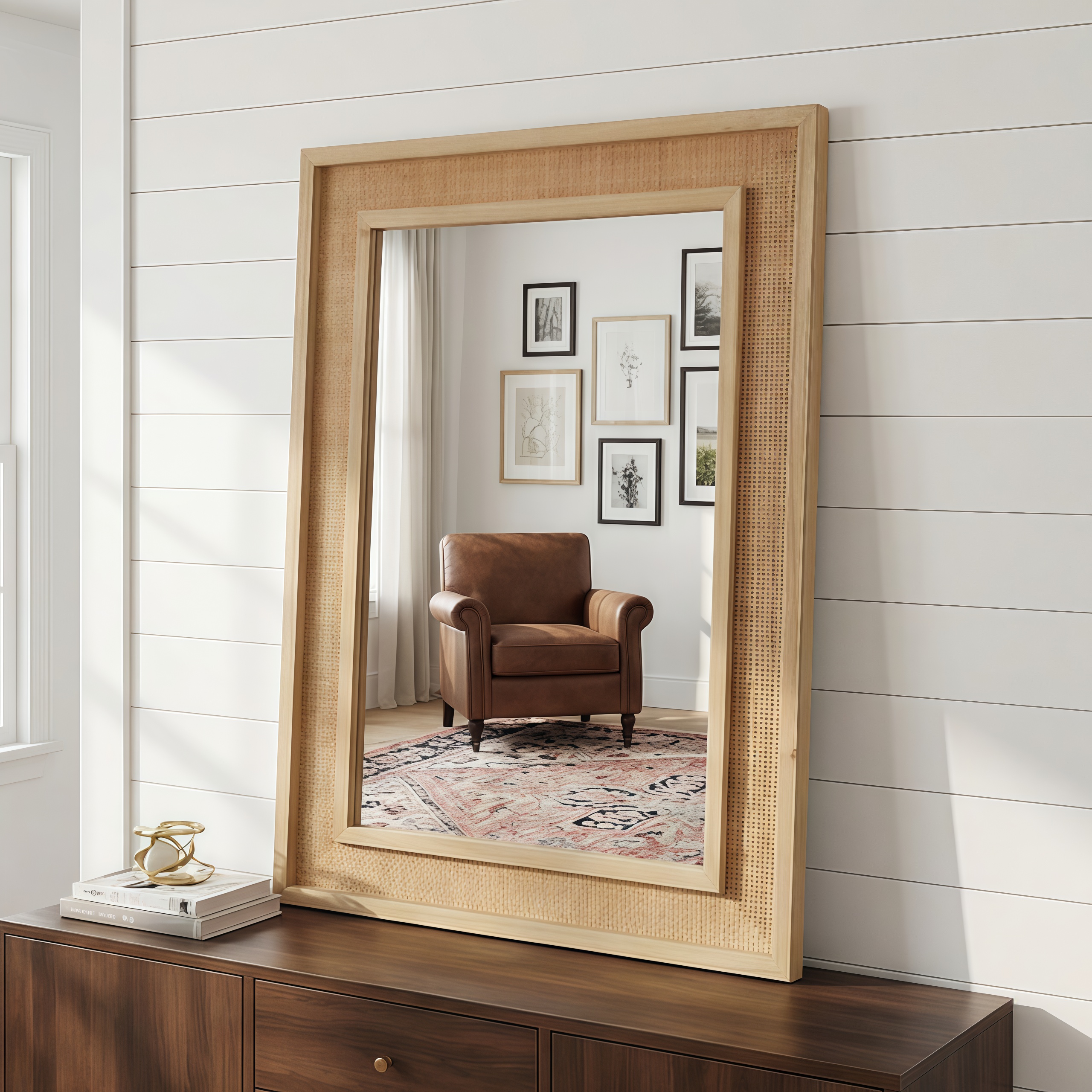 Miroir décoratif rectangulaire en rotin de couleur bois naturel 20x30 – Image 2