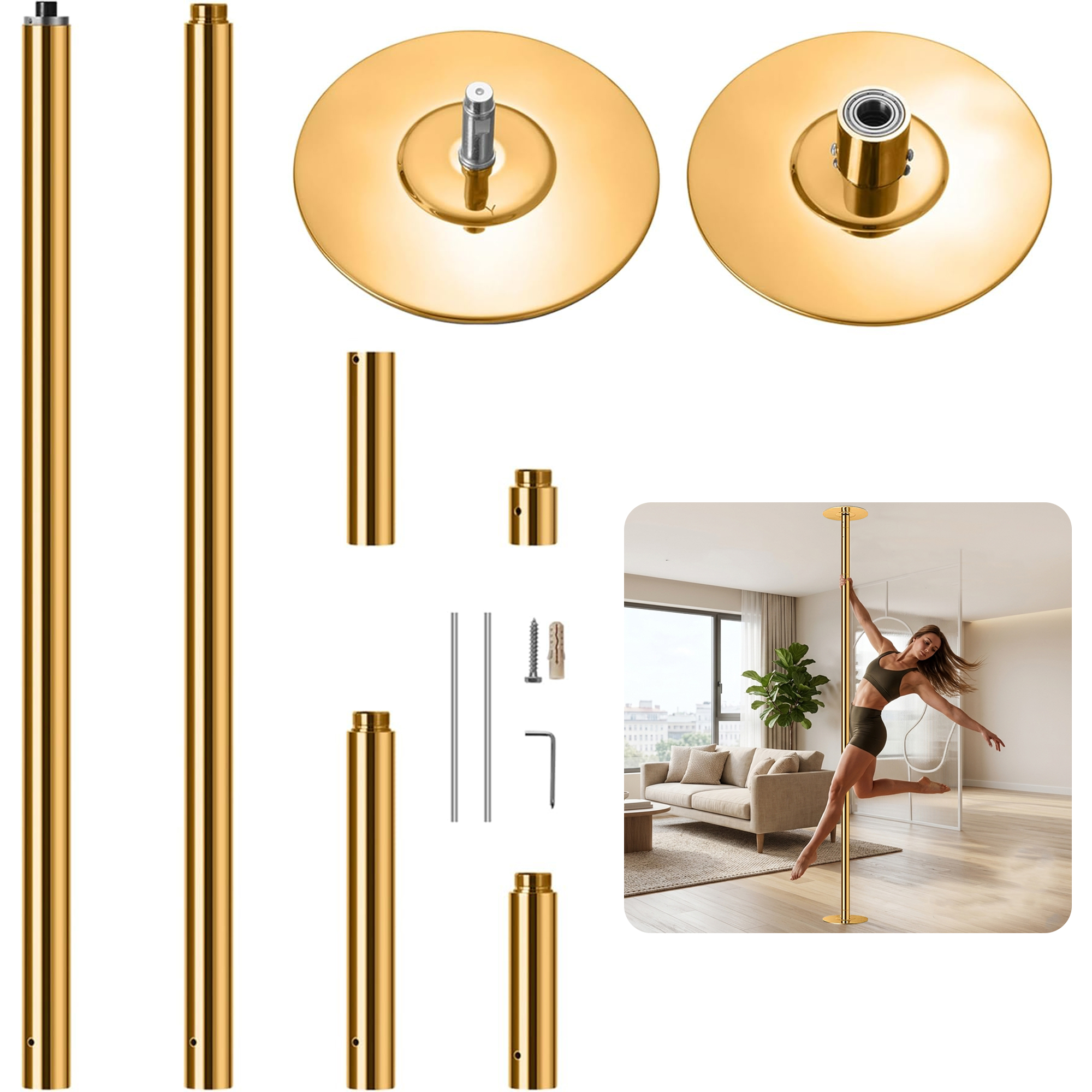 Professional Dancing Pole Kit, Heavy-Duty Steel Dance Pole, Height Adjustable Removable Spinning Static Dual Mode, Portable Dance Equipment For Home, Studio, Gym And Stage Performance — foto 3