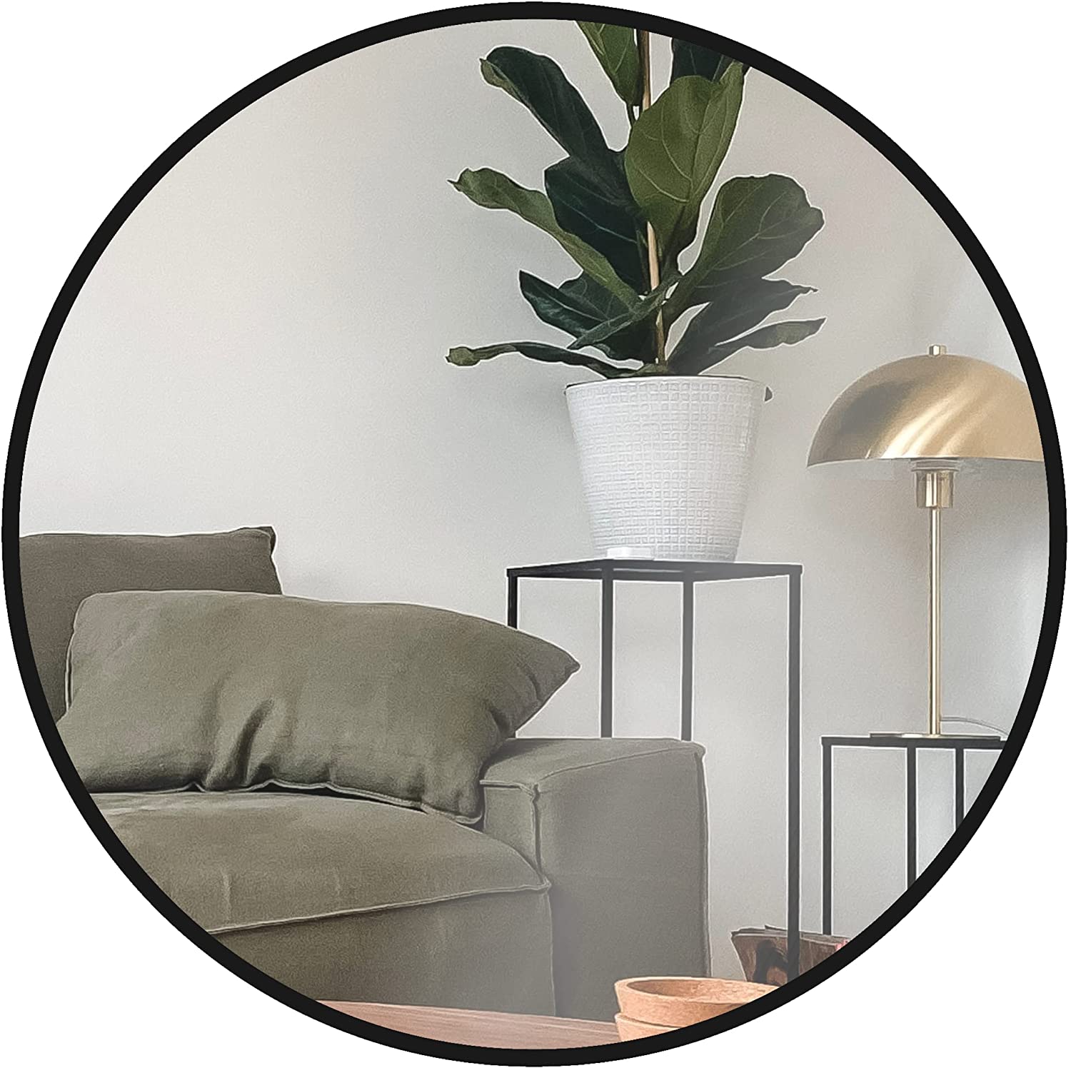 30 Inch Black Metal Framed Round Bathrrom Mirror For Wall. thumbnail 3