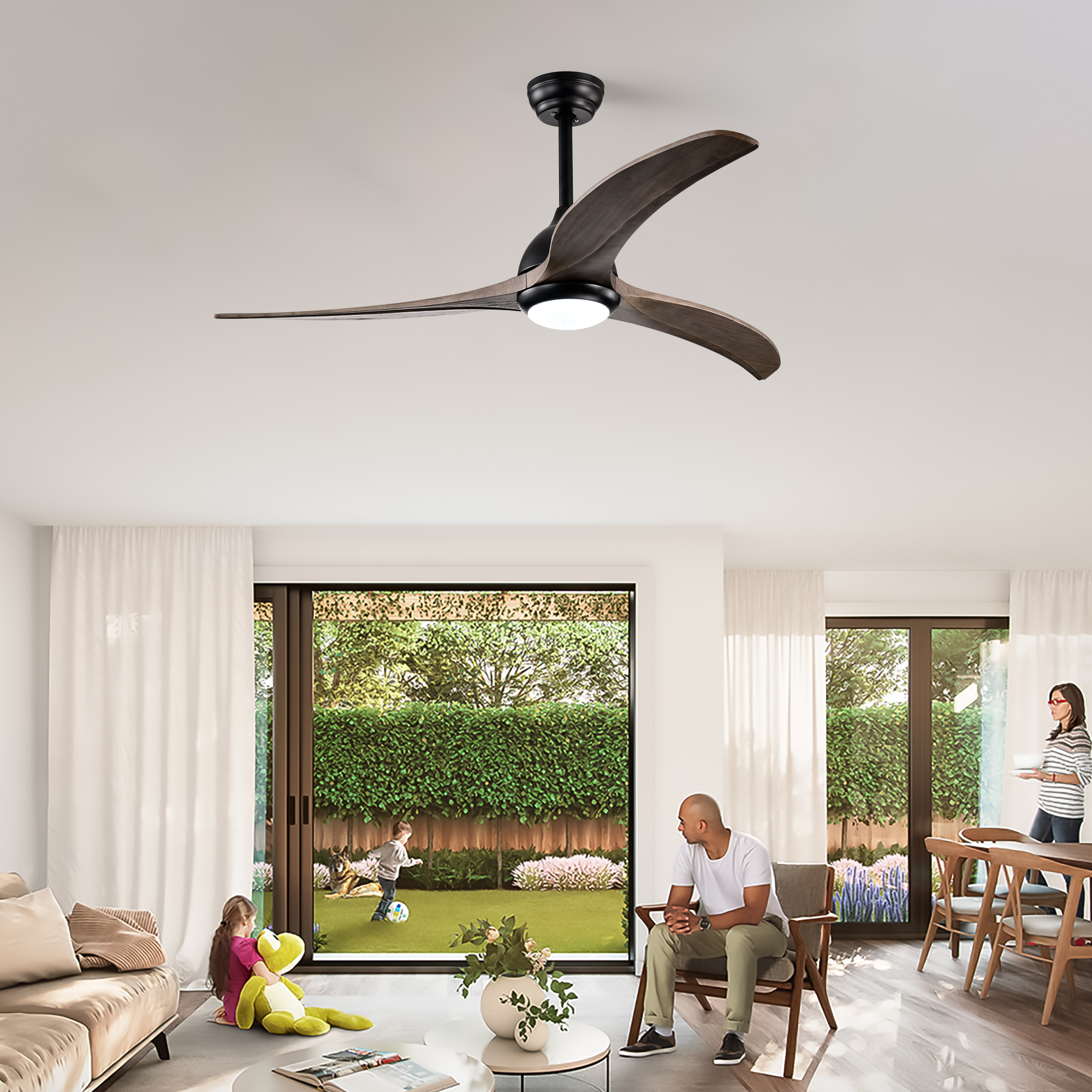 52  Solid Wood Blades Ceiling Fan, Indoor  Ceiling Fan With Light With Remote Control, Noiseless Reversible Motor, 6 Speed ,3 Color , For Patio Living Room, Bedroom, Office,Indoor. Matte Black — foto 4