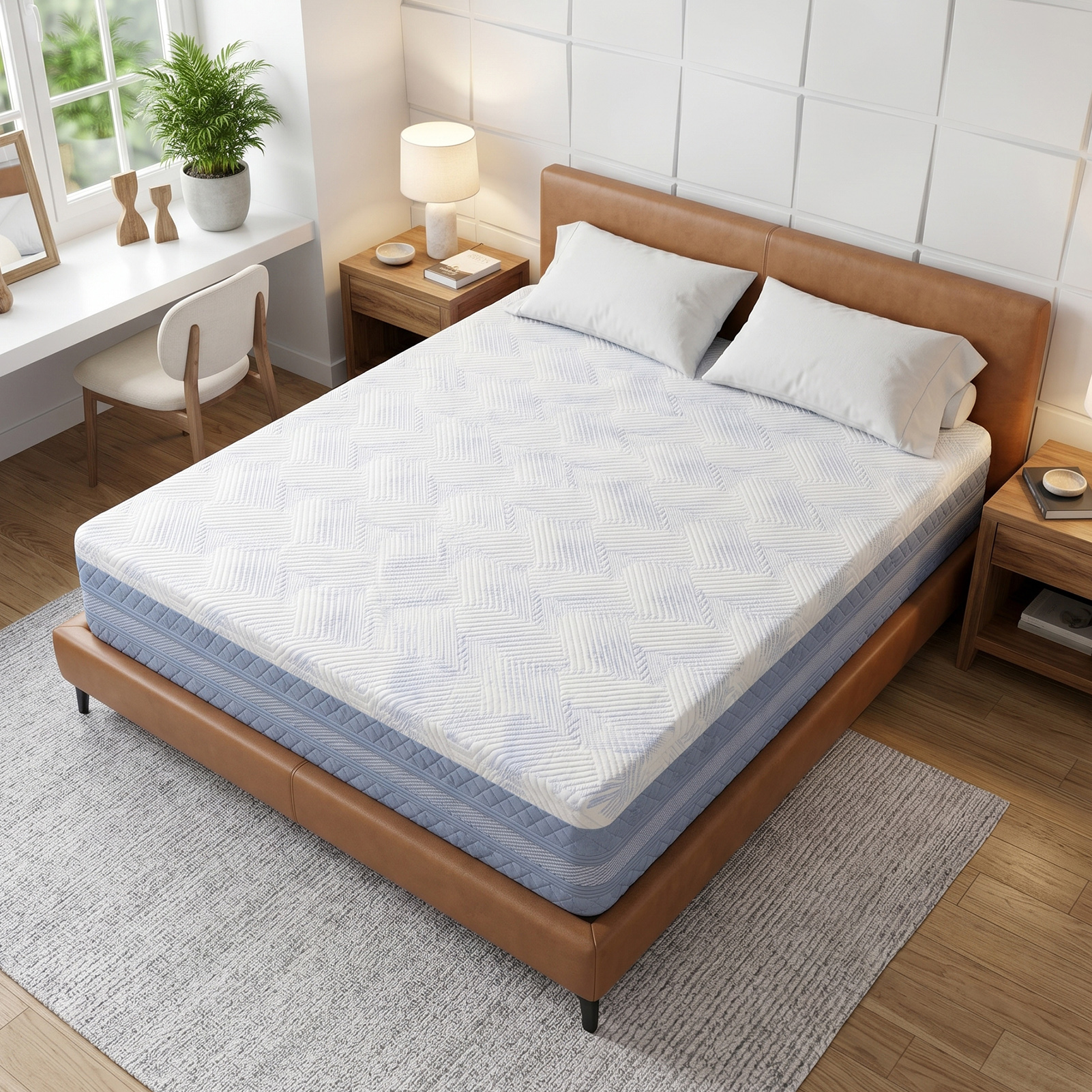 King size mattress on bed frame