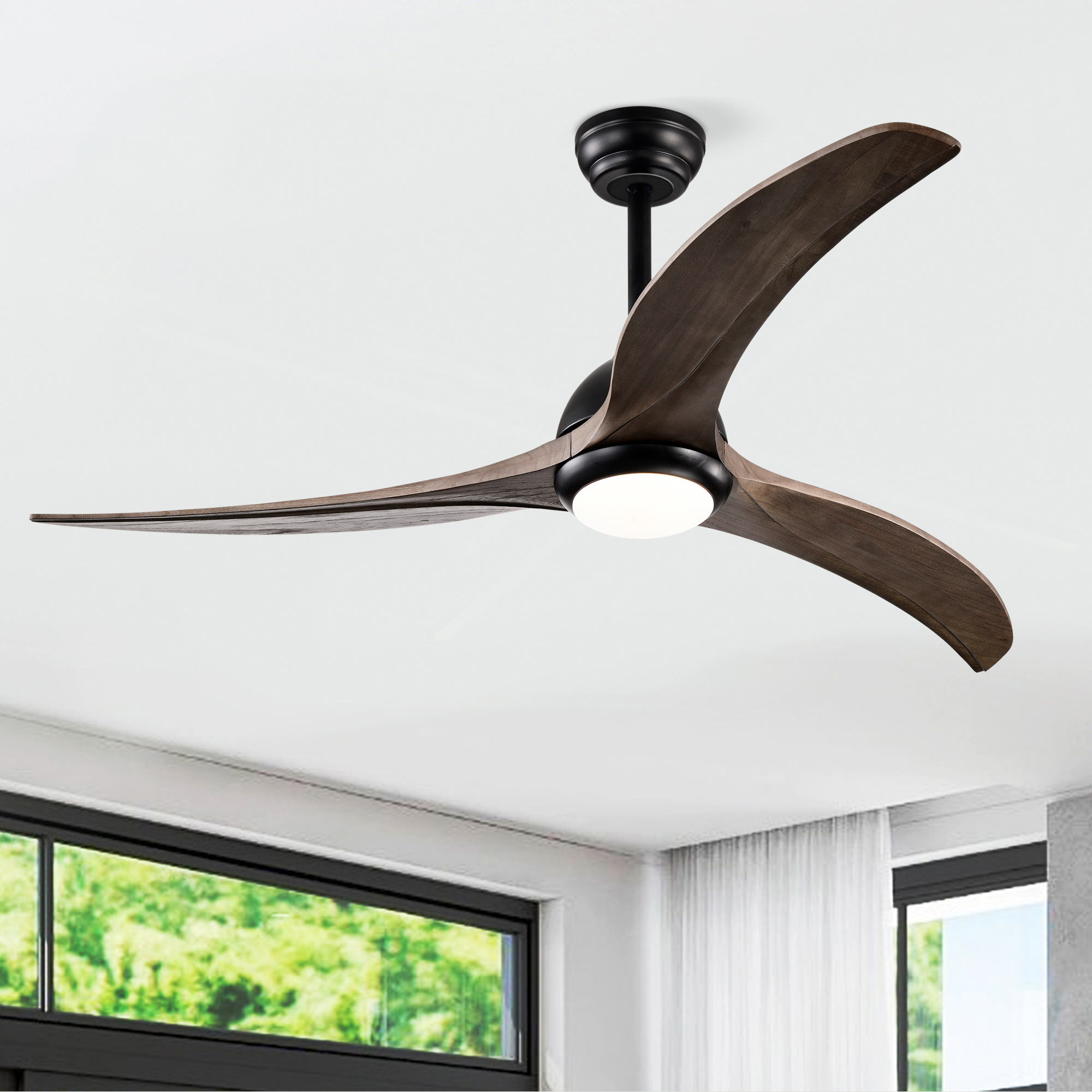 52  Solid Wood Blades Ceiling Fan, Indoor  Ceiling Fan With Light With Remote Control, Noiseless Reversible Motor, 6 Speed ,3 Color , For Patio Living Room, Bedroom, Office,Indoor. Matte Black — foto 3