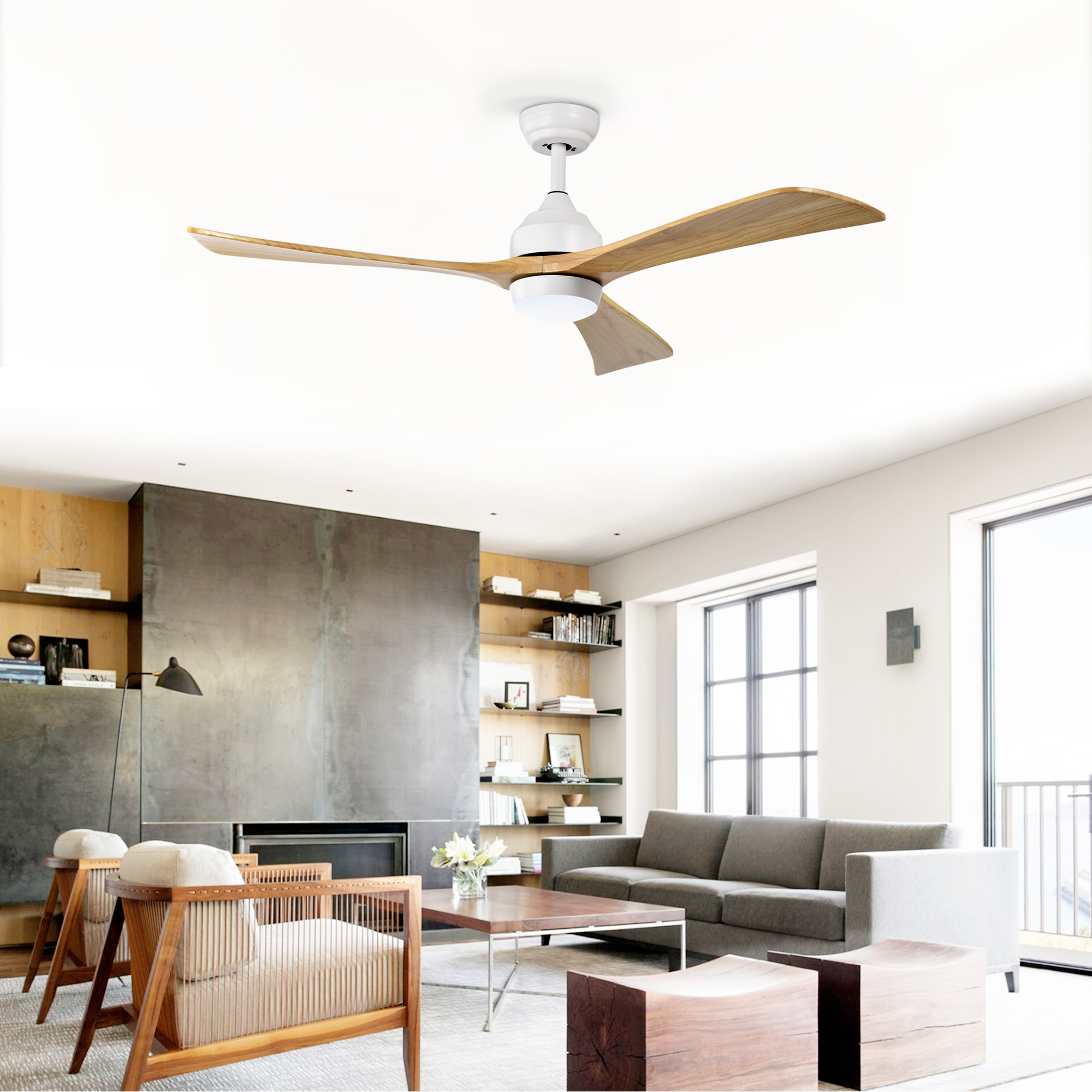 52  Solid Wood Blades Ceiling Fan With Lights Remote Control,Quiet DC Motor 3 Blade Ceiling Fans 6 Speed Levels,Reversible Ceiling Fan, For Patio Living Room, Bedroom, Office,Indoor. White  Natural — foto 4
