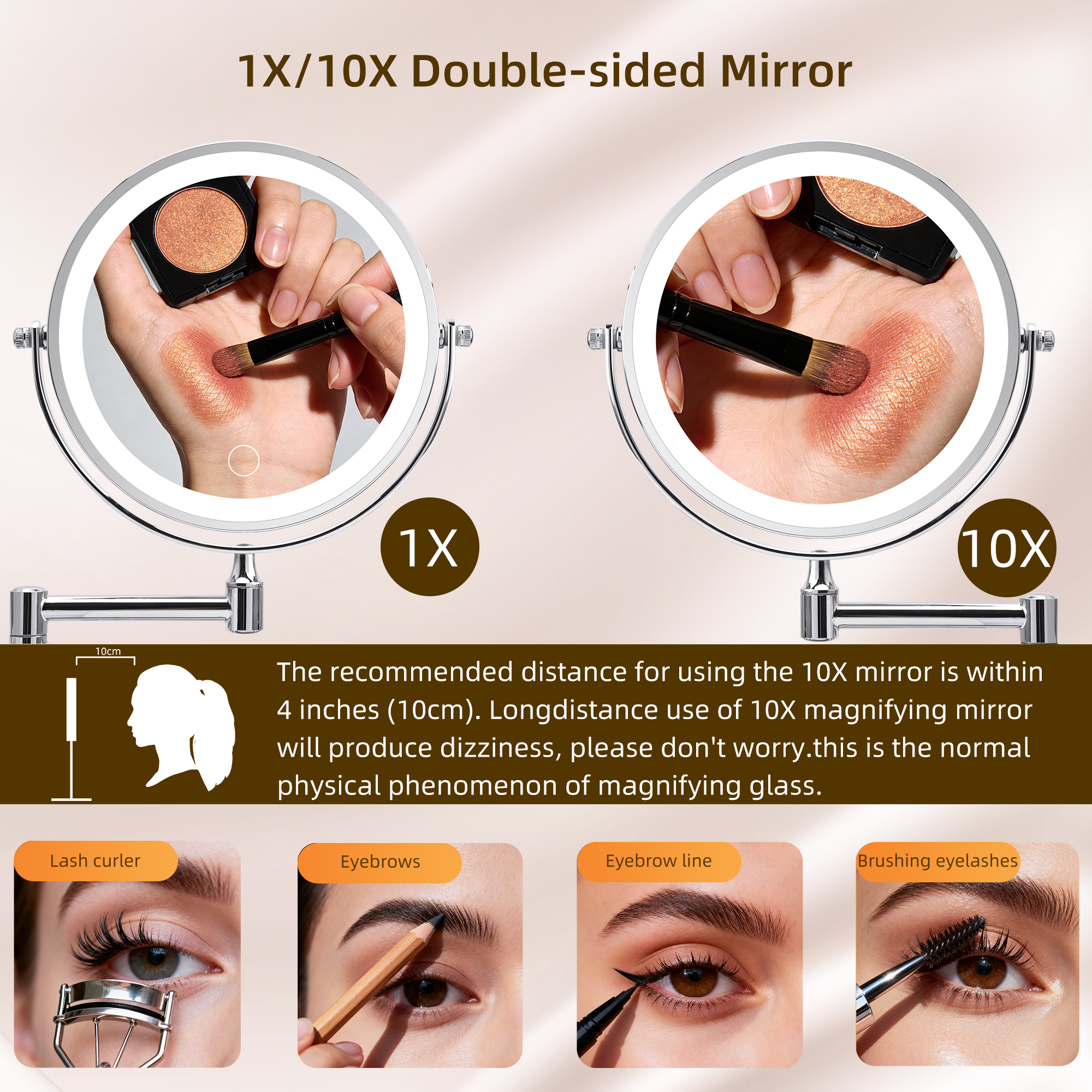 Miroir de maquillage mural rechargeable 8 miroir grossissant avec lumières double – Image 5