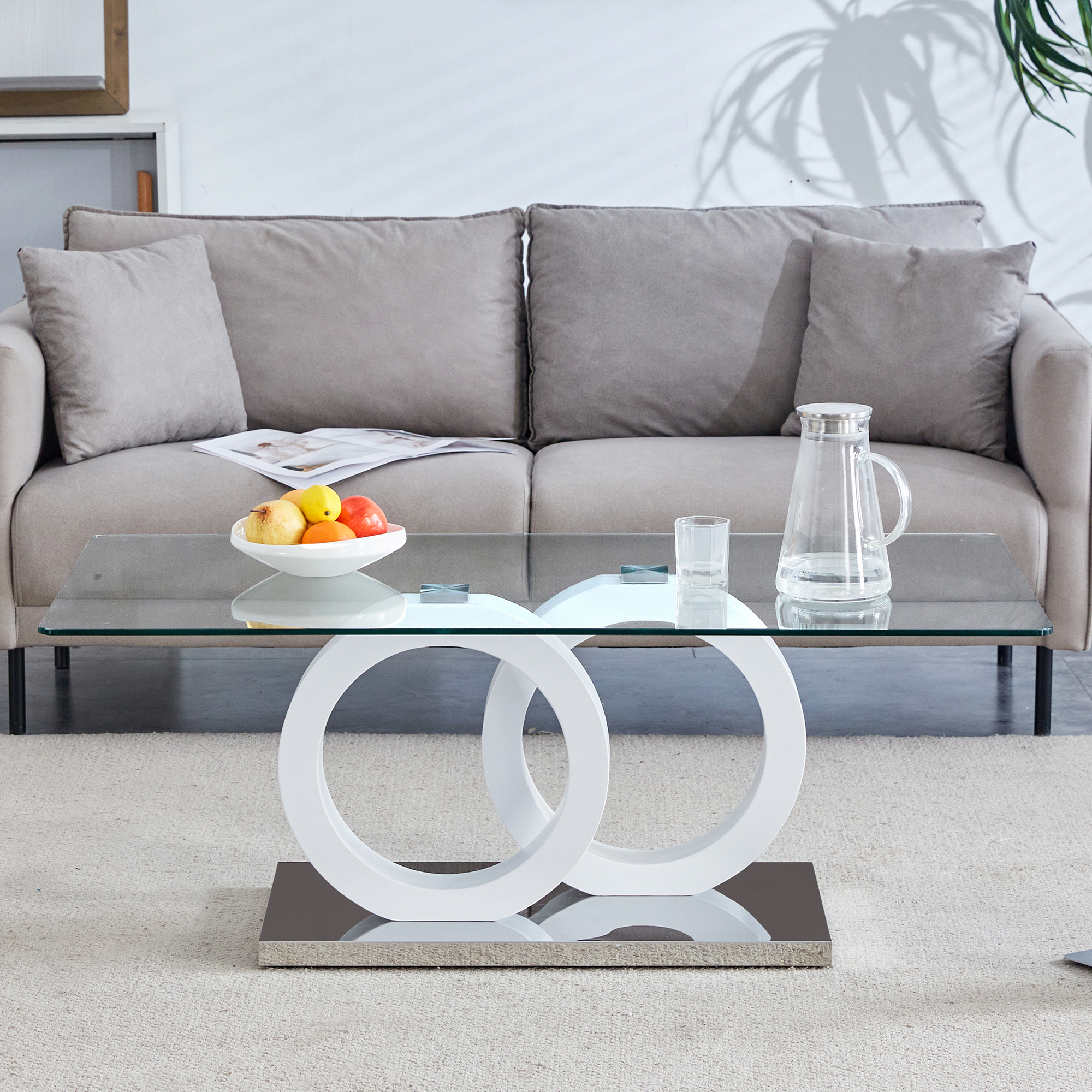Contemporary Style Glass-Top MDF Coffee Table With White Base - Suitable For Living Rooms And Lounge Areas, Product Dimensions Are 47.2x25.6x17.8Inches. — foto 3