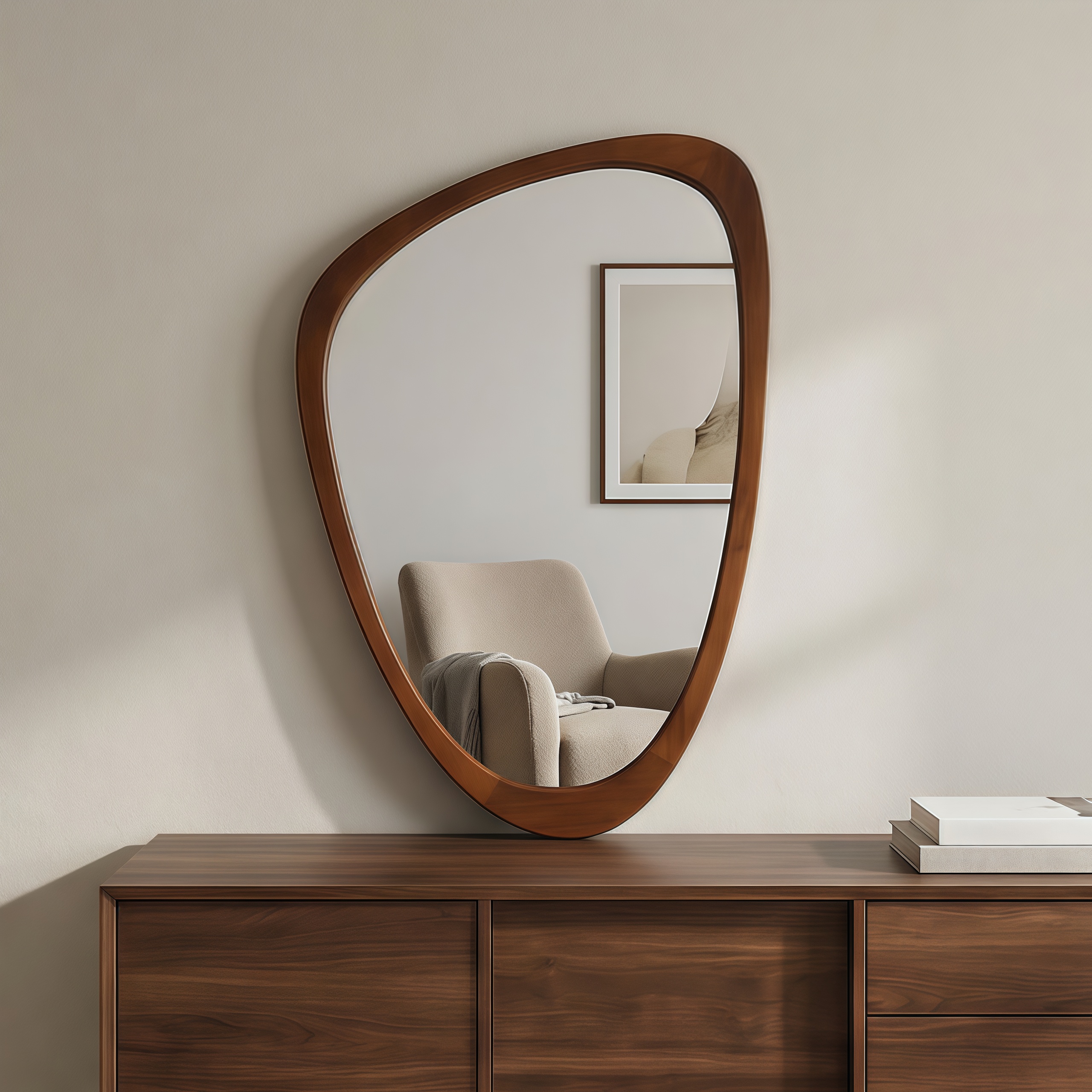 Miroir décoratif à cadre irrégulier en bois massif, couleur bois de noyer noir 24x36 – Image 2
