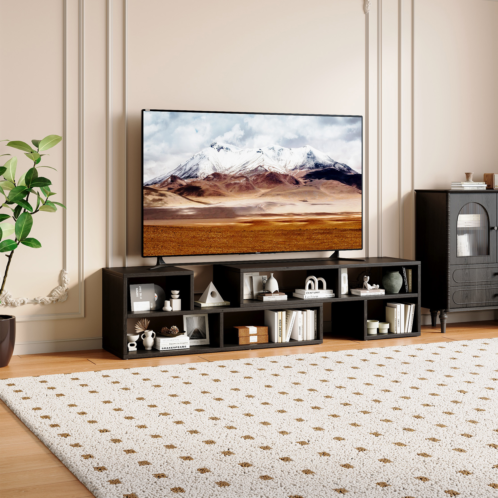 Adjustable Modular TV Stand, Black Open Storage Console Cabinet, Modern Entertainment Center With Multi Compartments, Freestyle Combination Media Shelf For Living Room Bedroom — foto 5