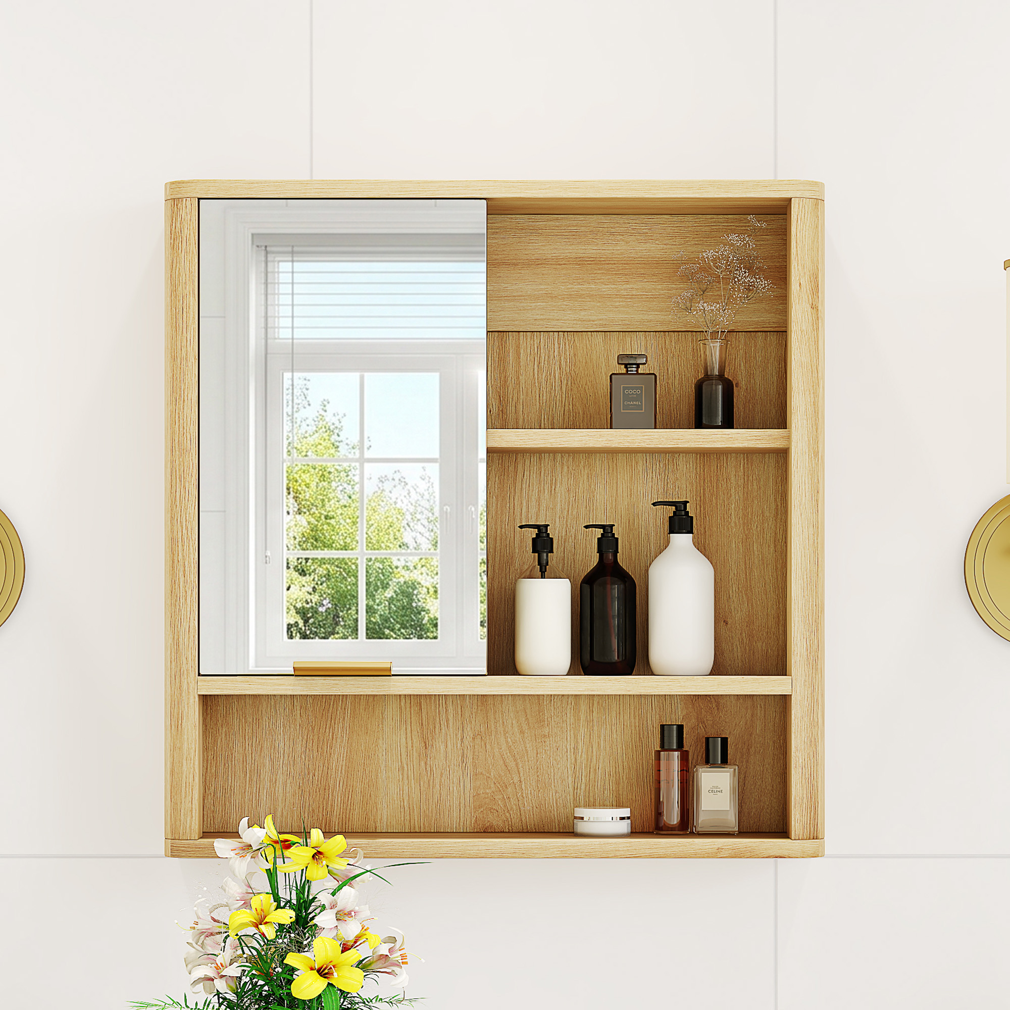 Armoire à miroir murale finition bois naturel