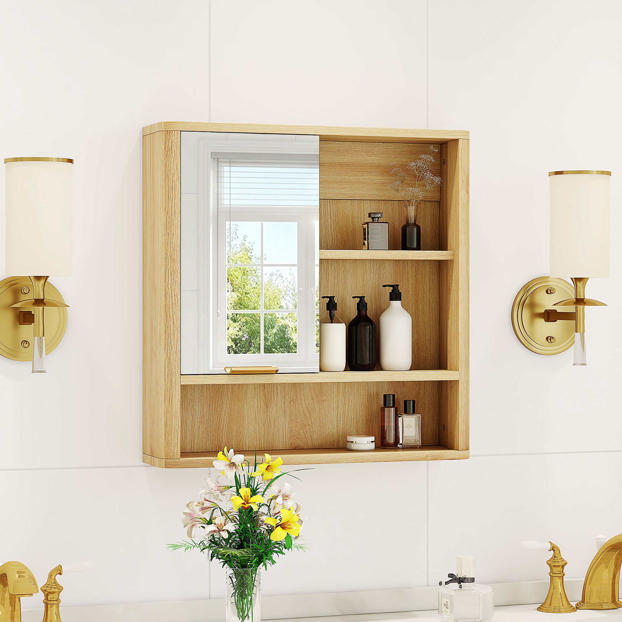 Armoire à miroir murale finition bois naturel – Image 2