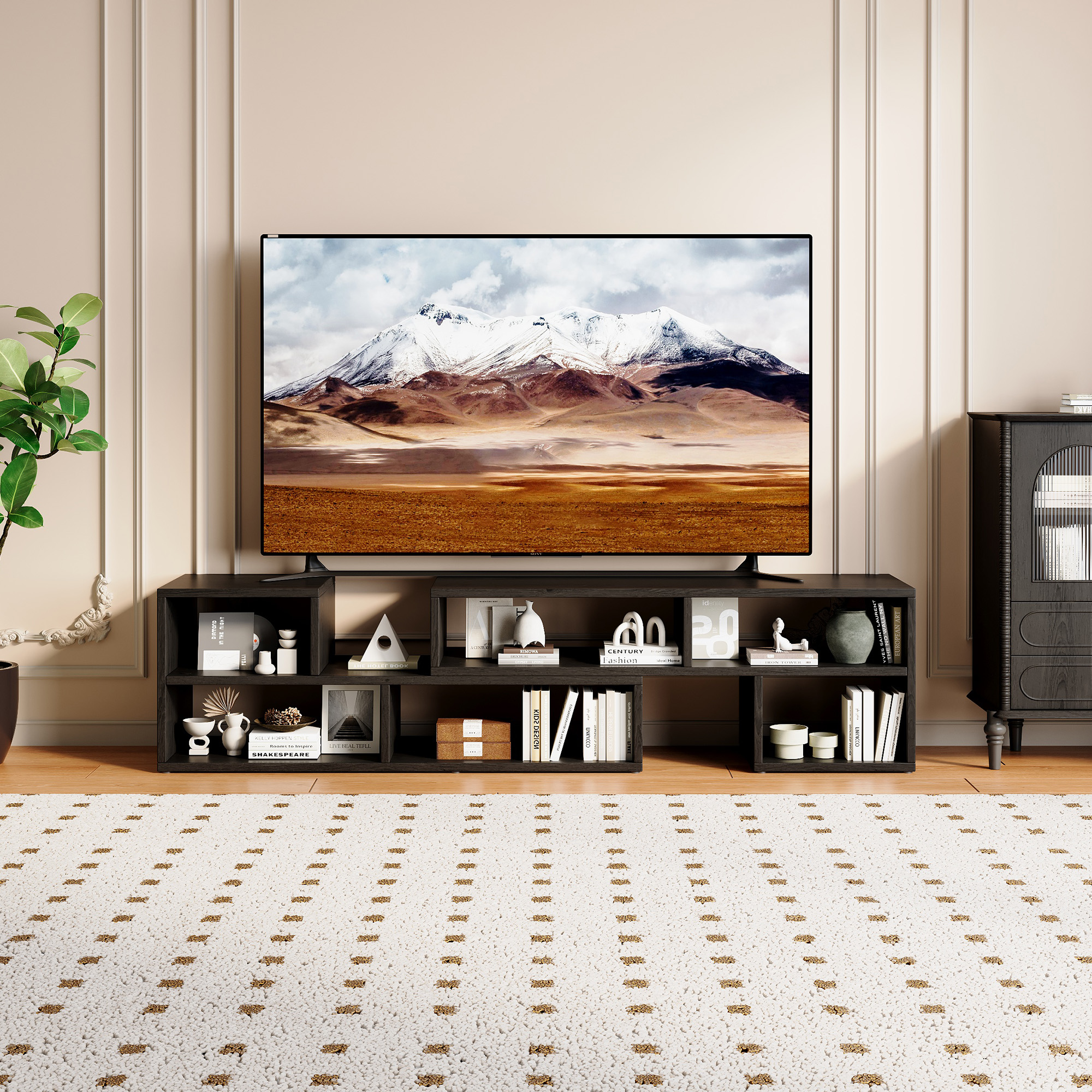 Adjustable Modular TV Stand, Black Open Storage Console Cabinet, Modern Entertainment Center With Multi Compartments, Freestyle Combination Media Shelf For Living Room Bedroom — foto 3
