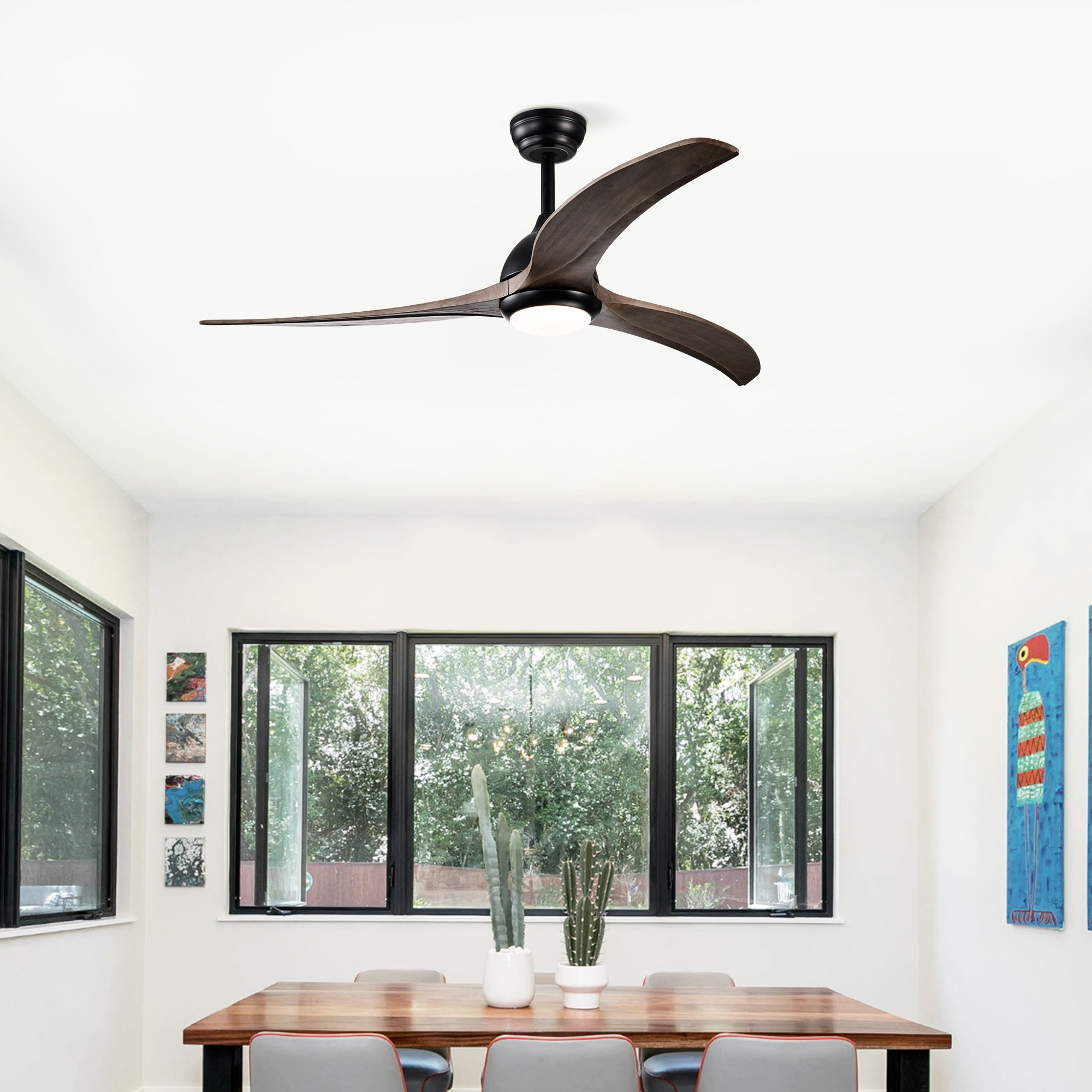 52  Solid Wood Blades Ceiling Fan, Indoor  Ceiling Fan With Light With Remote Control, Noiseless Reversible Motor, 6 Speed ,3 Color , For Patio Living Room, Bedroom, Office,Indoor. Matte Black — foto 5