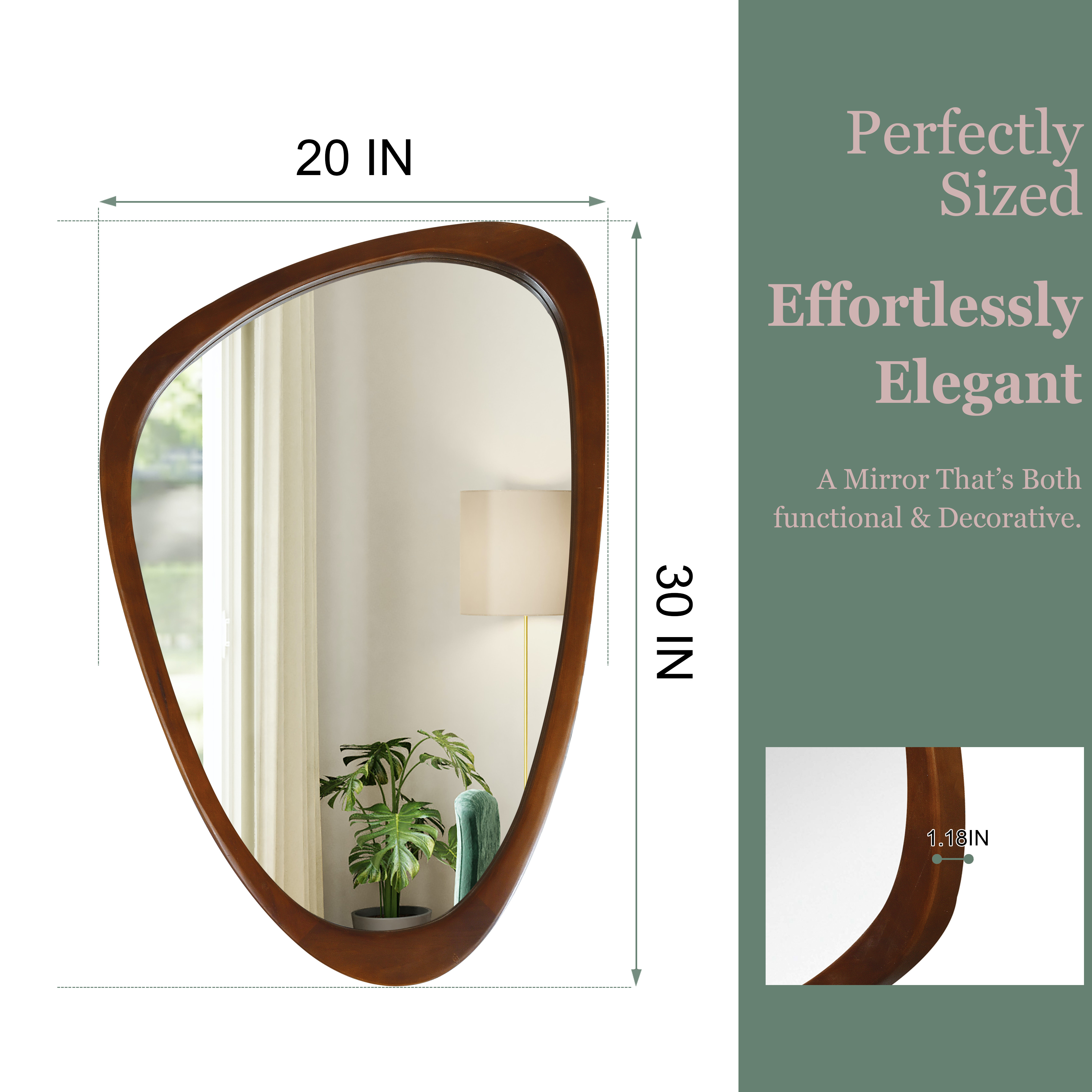 Miroir décoratif à cadre irrégulier en bois massif, couleur noyer noir, 20x30 – Image 5