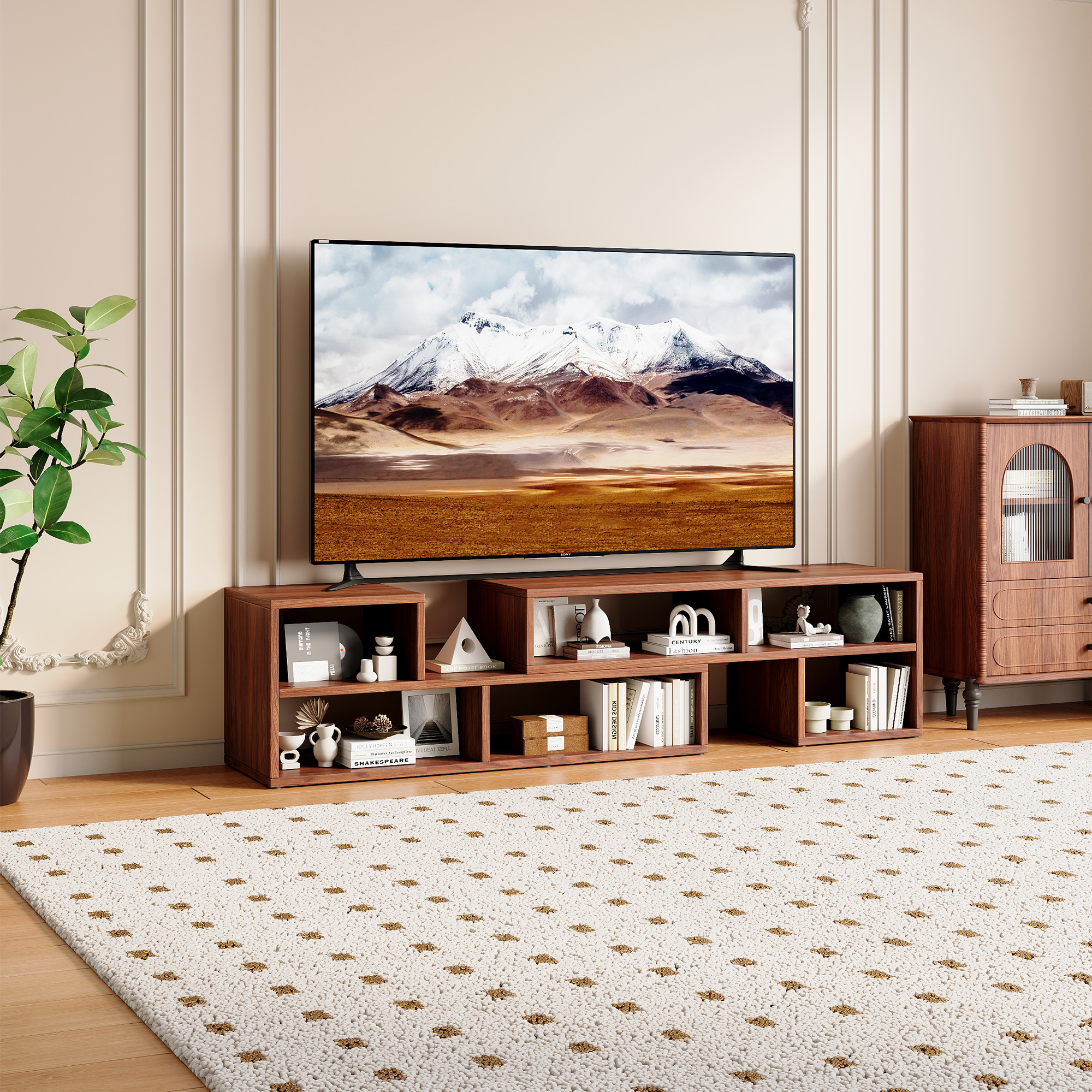 Dark Walnut Modular TV Stand, Free Combination Open Storage Media Console, Modern Minimalist Entertainment Center, Adjustable TV Cabinet For Living Room Bedroom Apartment — foto 2