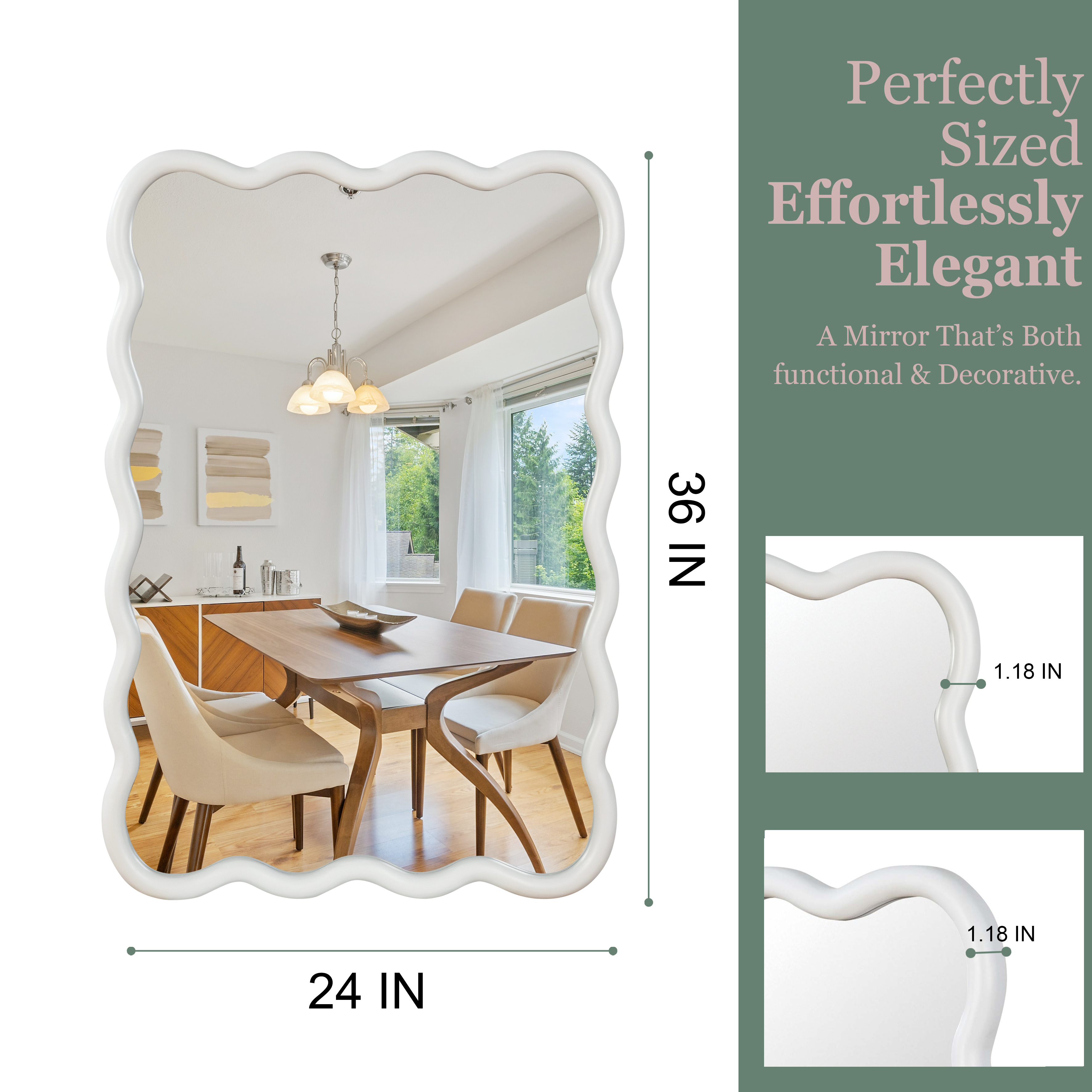 Miroir décoratif rectangulaire ondulé de couleur blanche 24x36, cadre en bois massif – Image 5