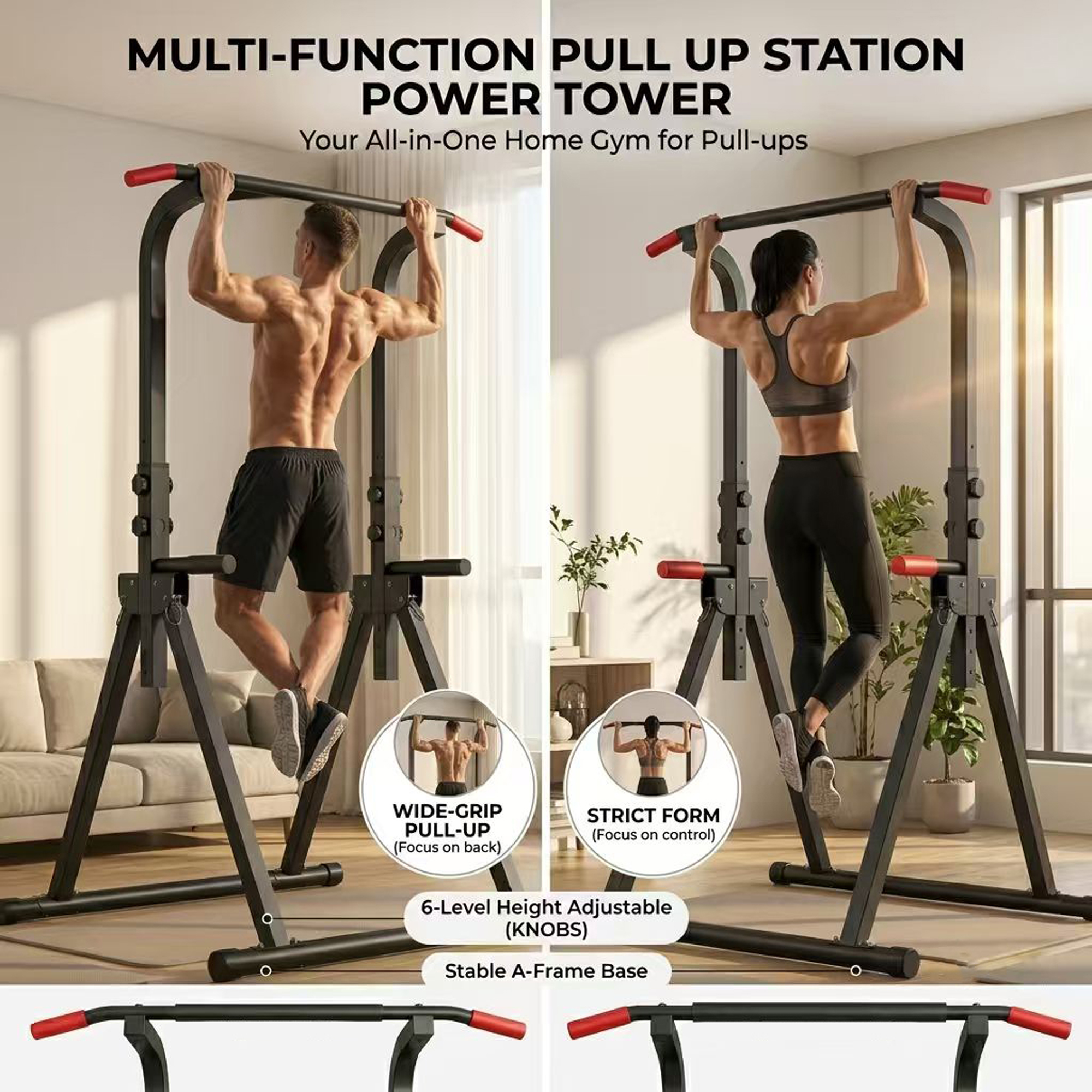 Tour de puissance debout avec barre de traction pliable – station de trempage – Image 4