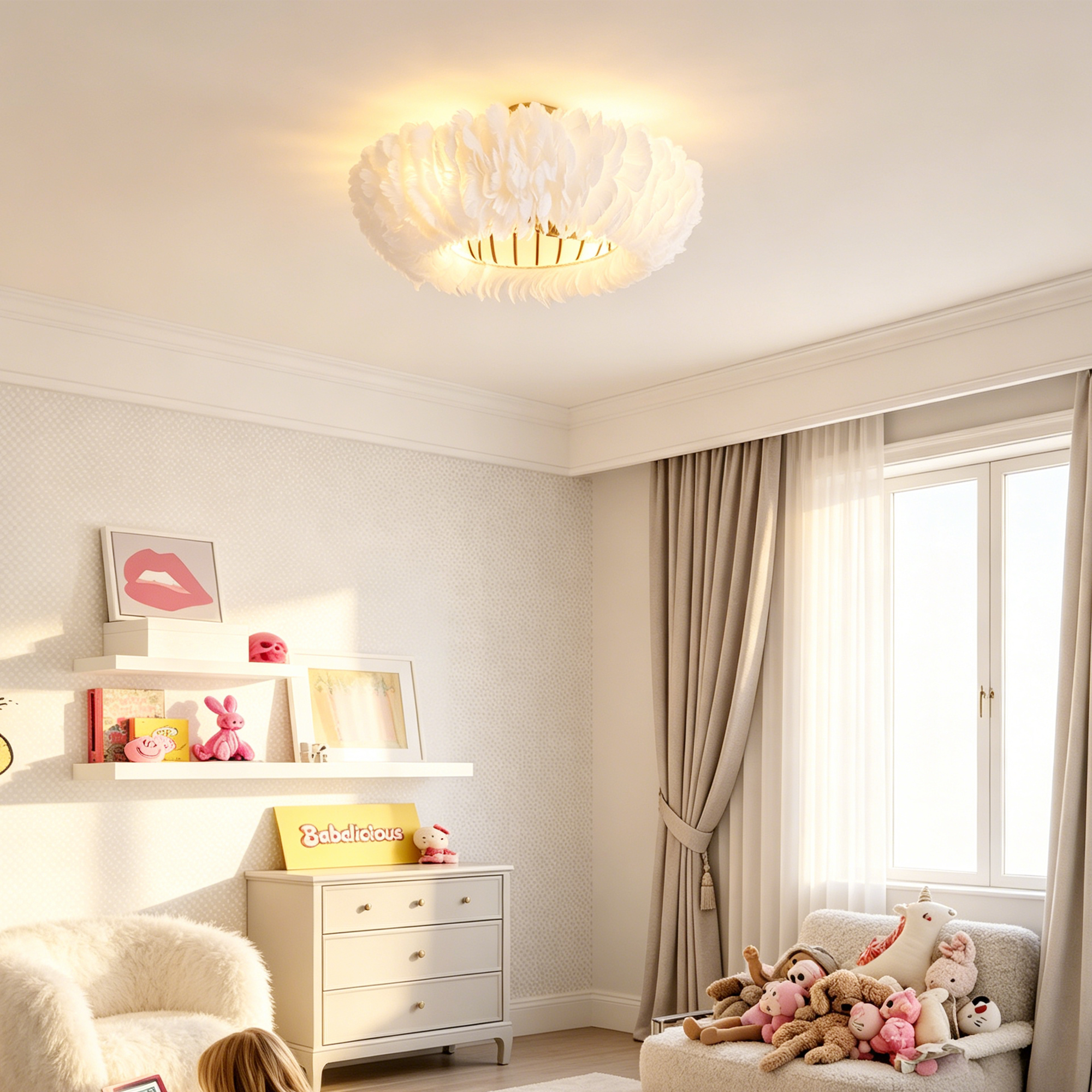 20   Feather-Dressed Caged Ceiling Fans With  Remote,  Flush Mount Ceiling Fan With Light,  Chandelier Fan 6 Speed DC Motor Reversible Ceiling Fan For  Living Room Bedroom.--NOT INCLUDED BULBS — foto 3