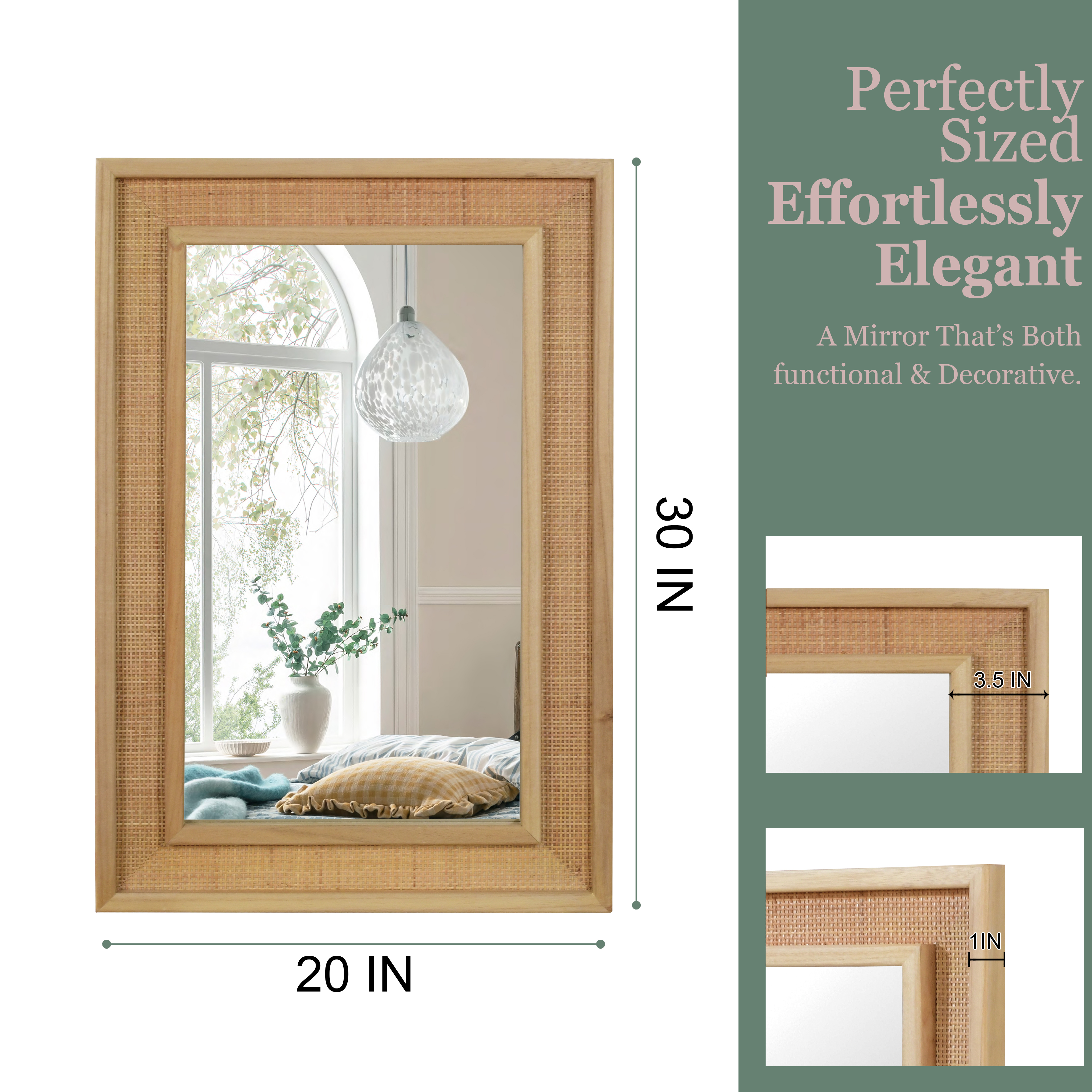 Miroir décoratif rectangulaire en rotin de couleur bois naturel 20x30 – Image 3